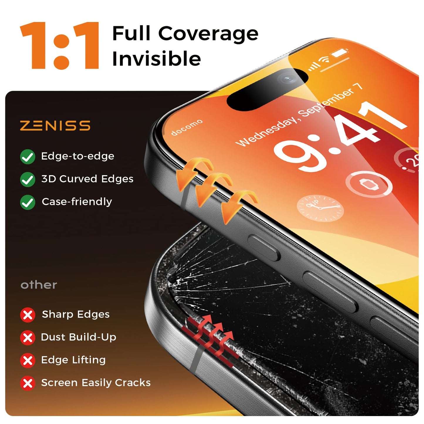NeverBreak 9H+ Hardness for iPhone 17 Pro Screen Protector 12FT Military Grade Protection (Scratch, Shatter, Drop Resistance) Tempered Glass Full Edge Coverage 6.3" 2025, 2 Pack with De-Bubble Card WN420
