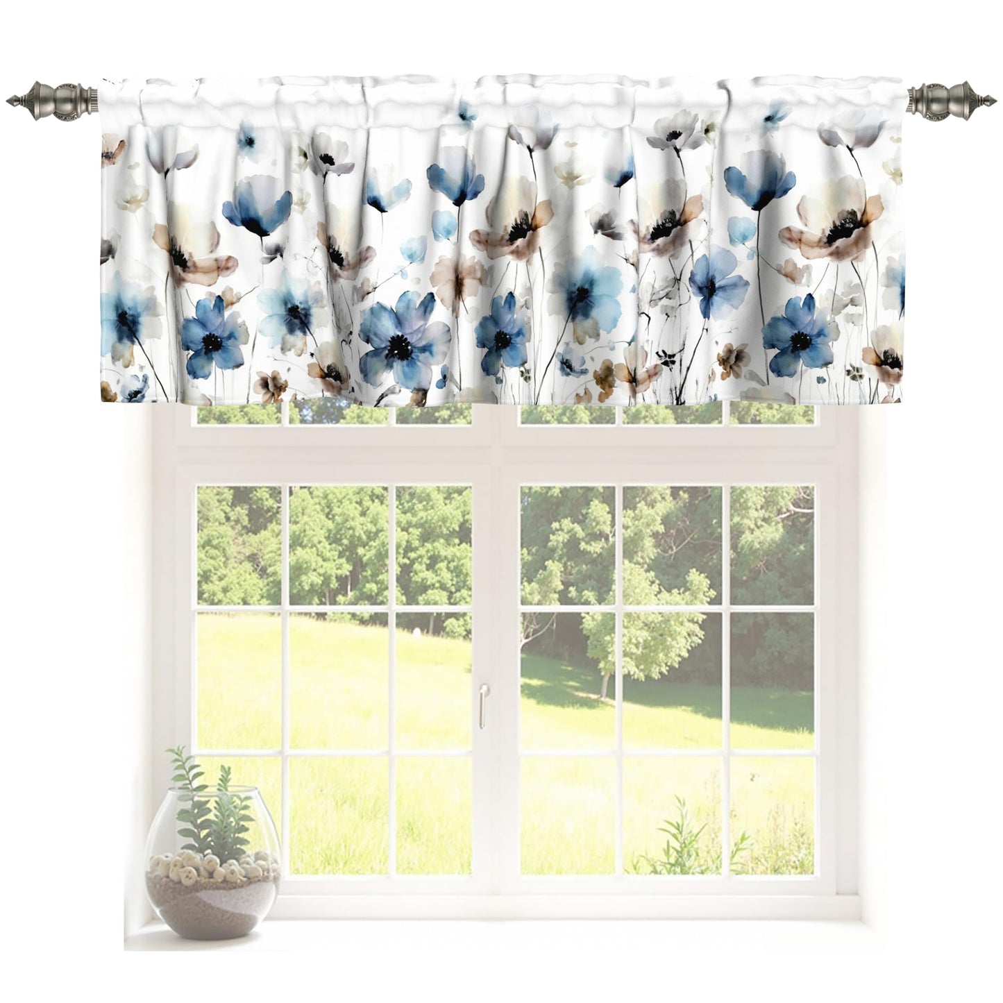 Patriotic Valance for Kitchen 2 Pack 54"x18" American Flag Curtains for Windows Red White Blue Stars 4th of July Independence Day Eucalyptus Leaf Window Treatment Rod Pocket Valance for Home Decor BST326L