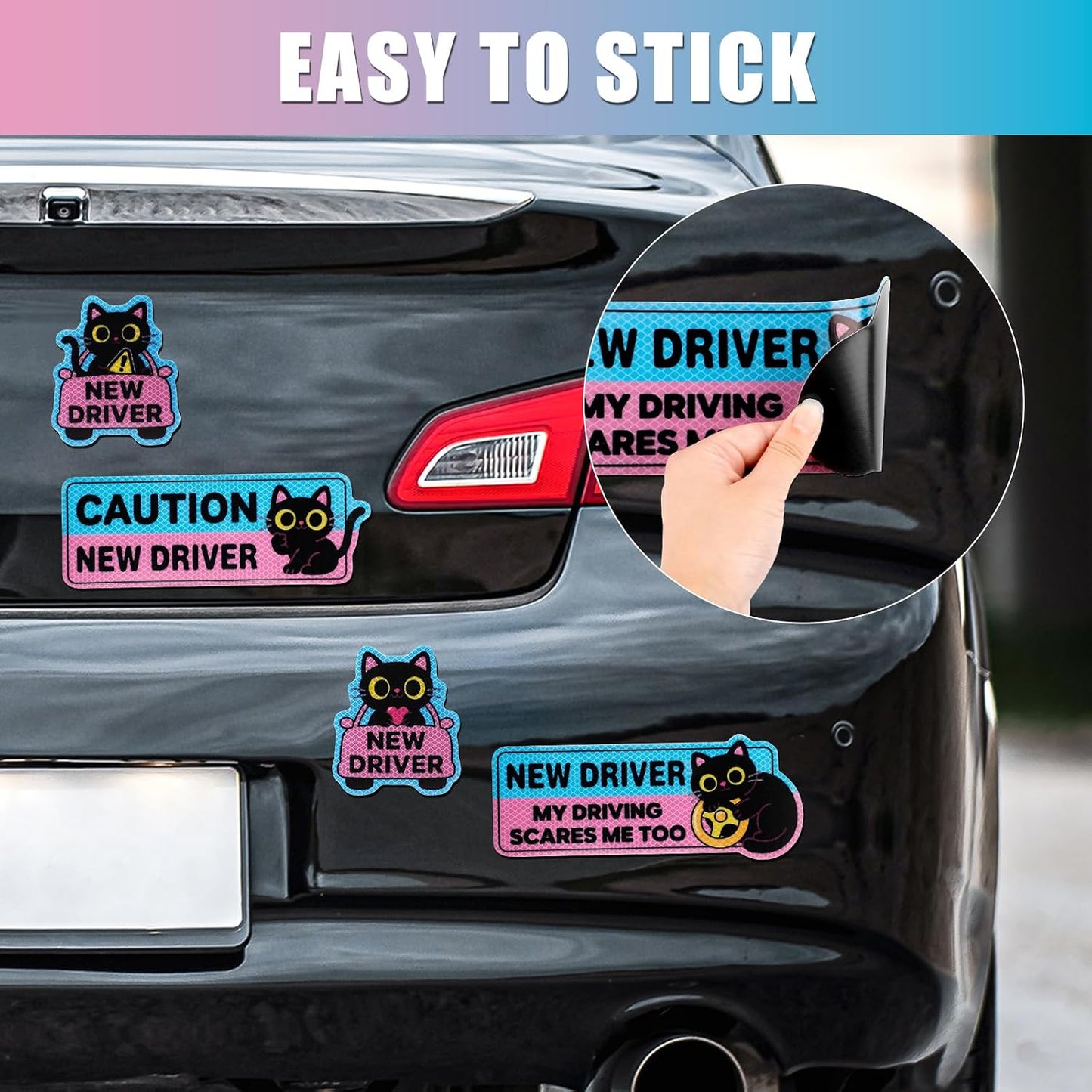 4PCS Black Cat New Driver Car Magnet, New Driver Magnet for Car, Cute Shivering Cat Reflective Reusable Student Driver Safety Sign for Car Bumper BST220