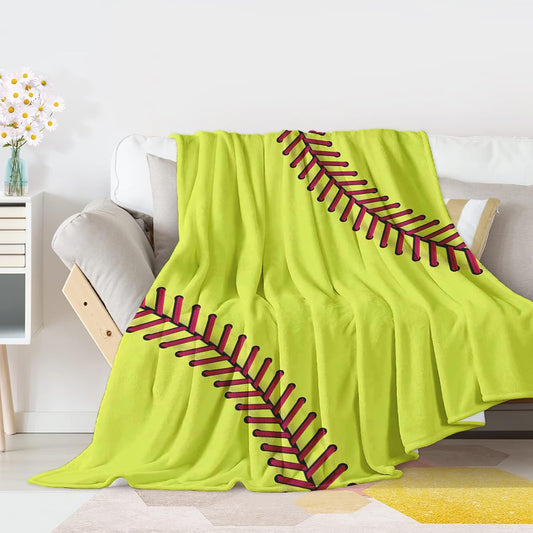 COLLA Softball Blanket, Softball Gift for Girls Youth, Soft Fuzzy Throw Blanket, 50x40 Inch, Green, Baseball Pattern, Unisex, Modern Style, Braid Embellishment WN420
