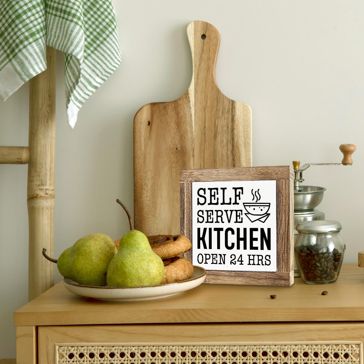 Just A Spoonful of Sugar Sign, Coffee Decor Sign, Rustic Kitchen Box Signs, Coffee Station Decor, Modern Farmhouse Home Decors for Kitchen Bar, Cafe Decors, Freestanding Wooden Plaque BST326L