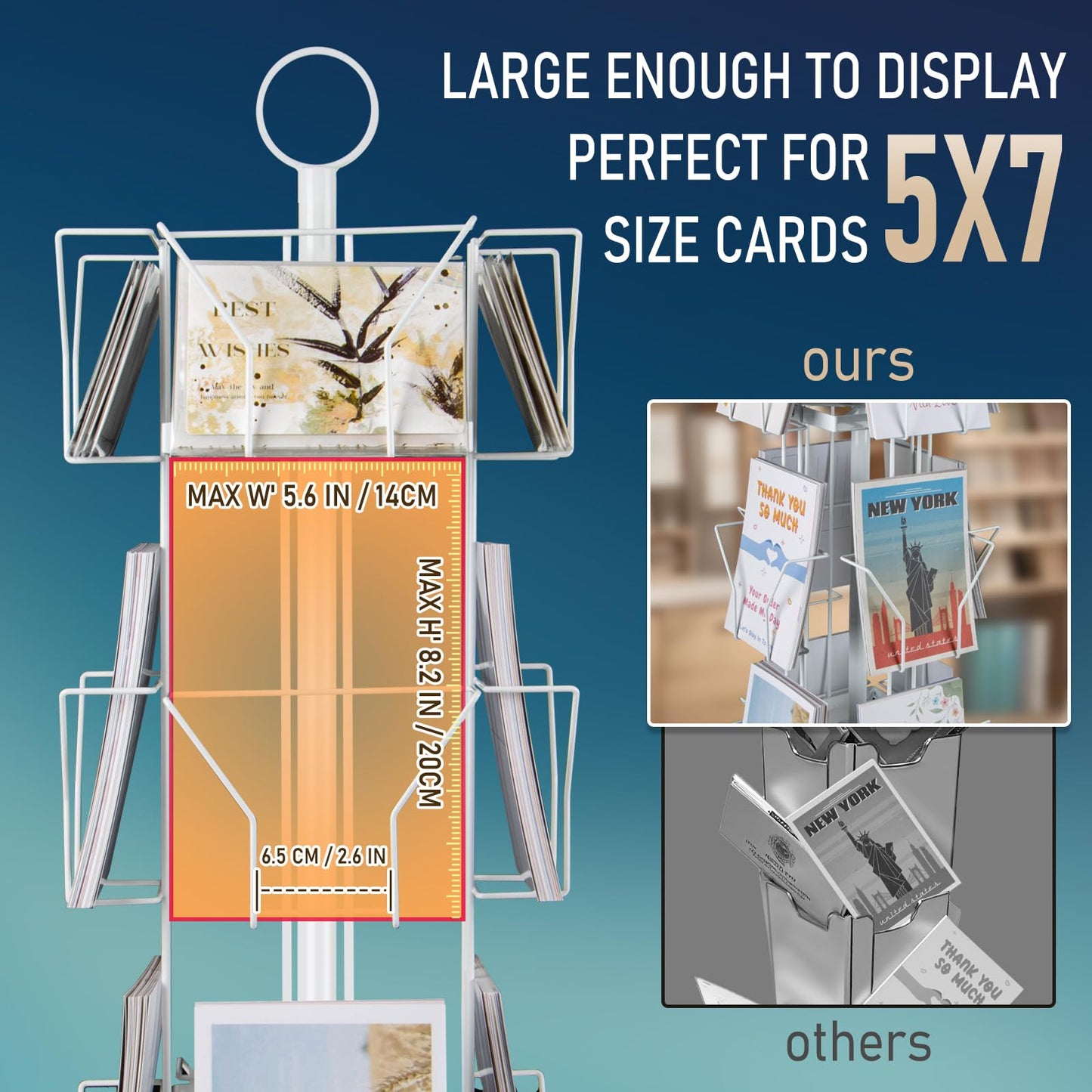 ANBOXIT Greeting Card Display Stand, Metal Rack Holder Organizer | for Retail Stores Vendors, Postcards, Stickers, White - 4 Tier BST202