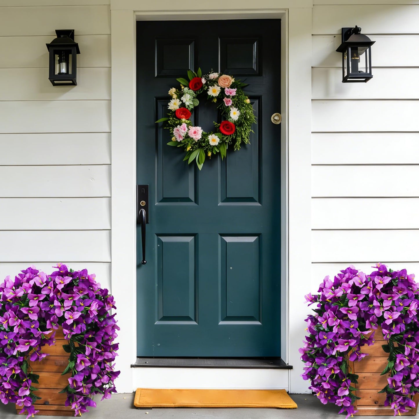 2 Pack Artificial Bougainvillea Flowers for Outdoors Decorations, Fake Hanging Plants, Faux Outside Flowers UV Resistant for Baskets Home Front Door Porch Patio Balcony Yard(Hot Pink) BST202