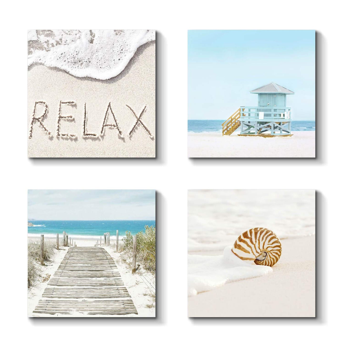 TAR TAR STUDIO Beach Seashells Artwork Canvas Pictures: Tropical Seaside Scene Painting Print for Wall (12" x 12" x 4 PCS, Multiple Style) BST220
