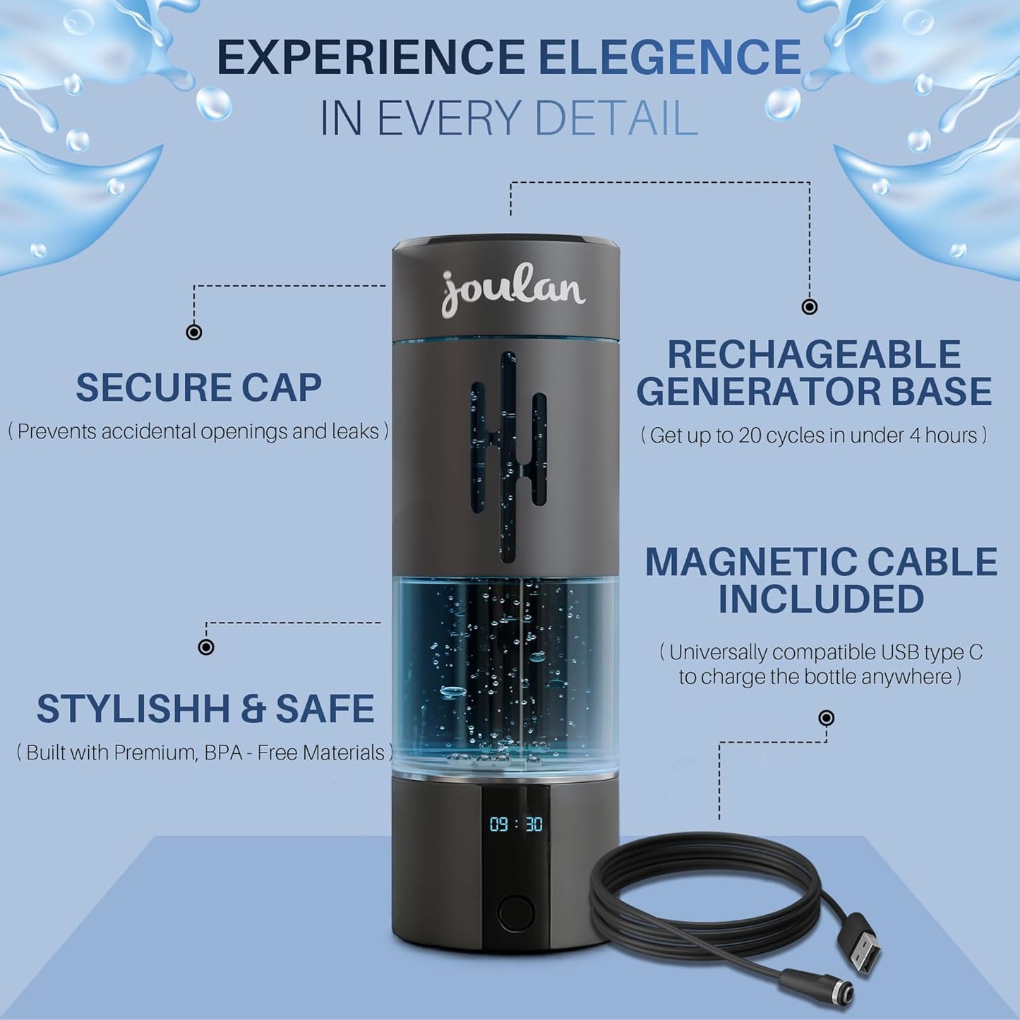 Joulan Hydrogen Water Bottle Upgraded Hydrogen Water Bottle - Rechargeable