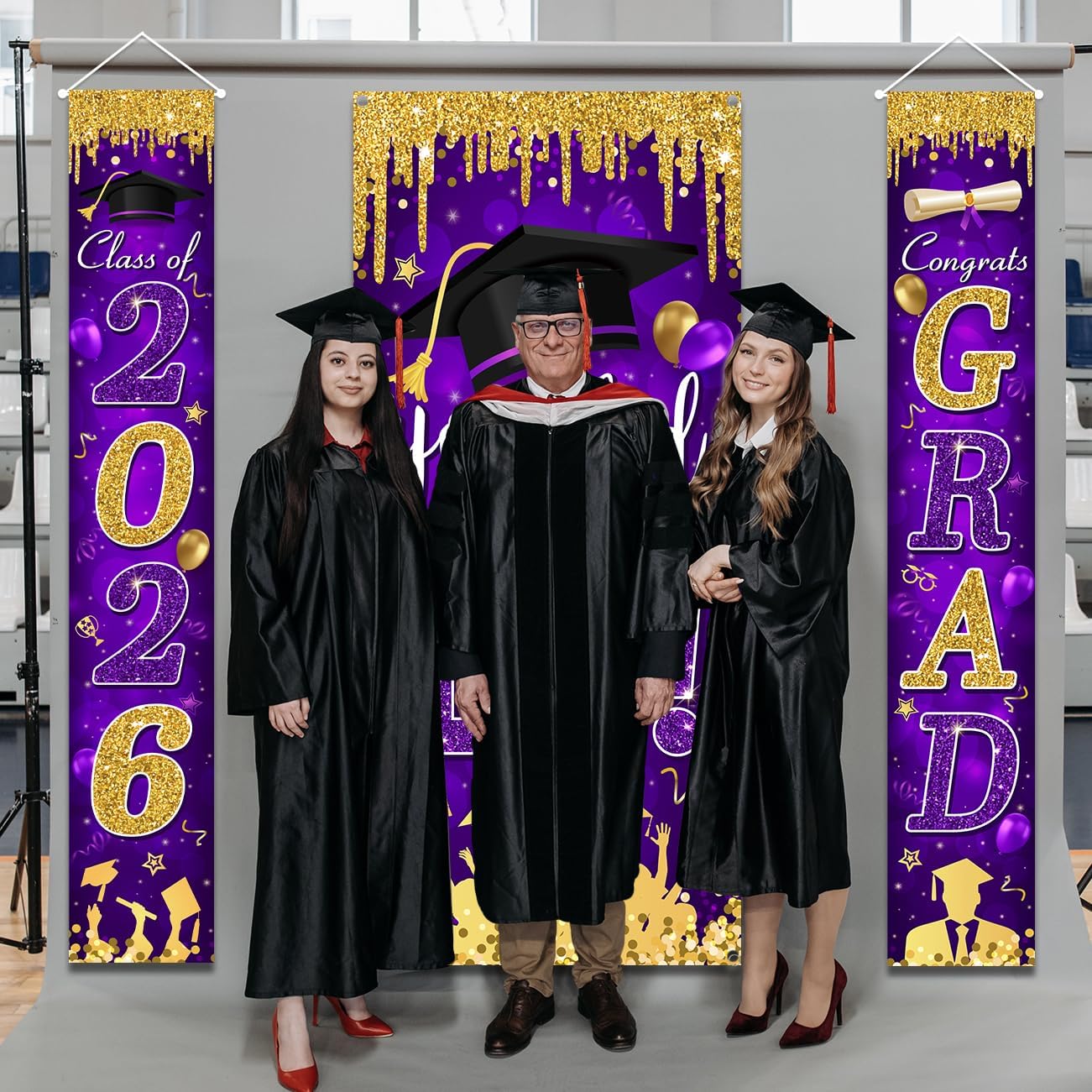 Graduation Decorations Class of 2026 Purple and Gold Congrats Grad Banner and You Did It Door Cover for High School College Graduation Party Supplies(Purple) BST326H