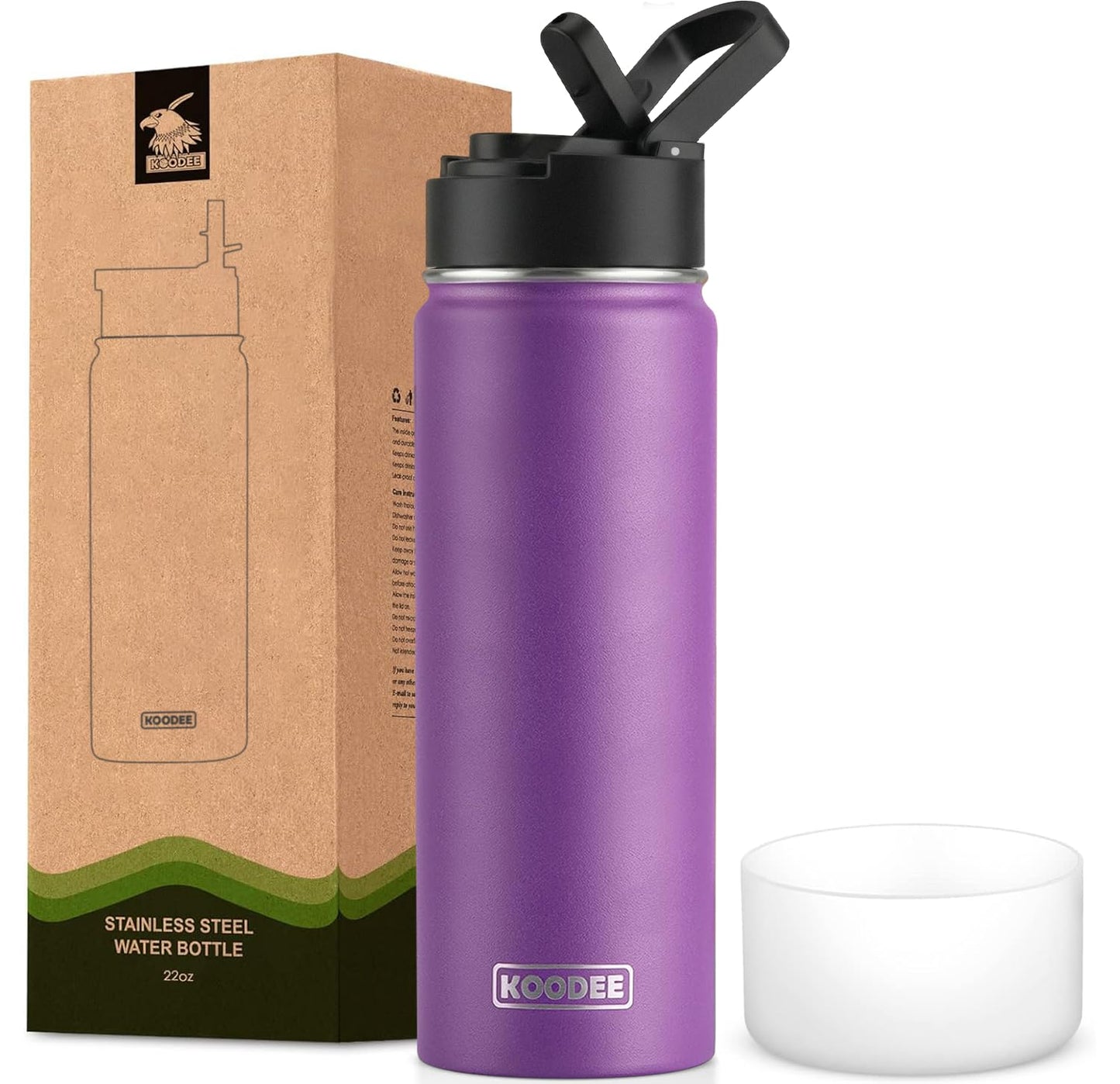 koodee Water Bottle-12 oz Stainless Steel Double Wall Vacuum Insulated Water Bottle for School-Wide Mouth Flask with Straw Lid (Teal) BST220