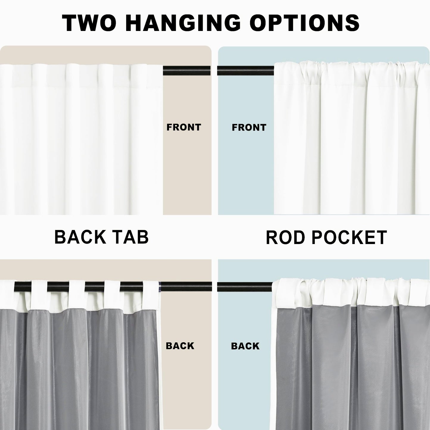 XWZO White Blackout Curtains with Tiebacks - Rod Pocket & Back Tab Heat and Full Light Blocking Window Panels for Bedroom/Nursery, 84 Inches Long Thermal Insulated Draperies, W42 x L84, Set of 2 BST326H