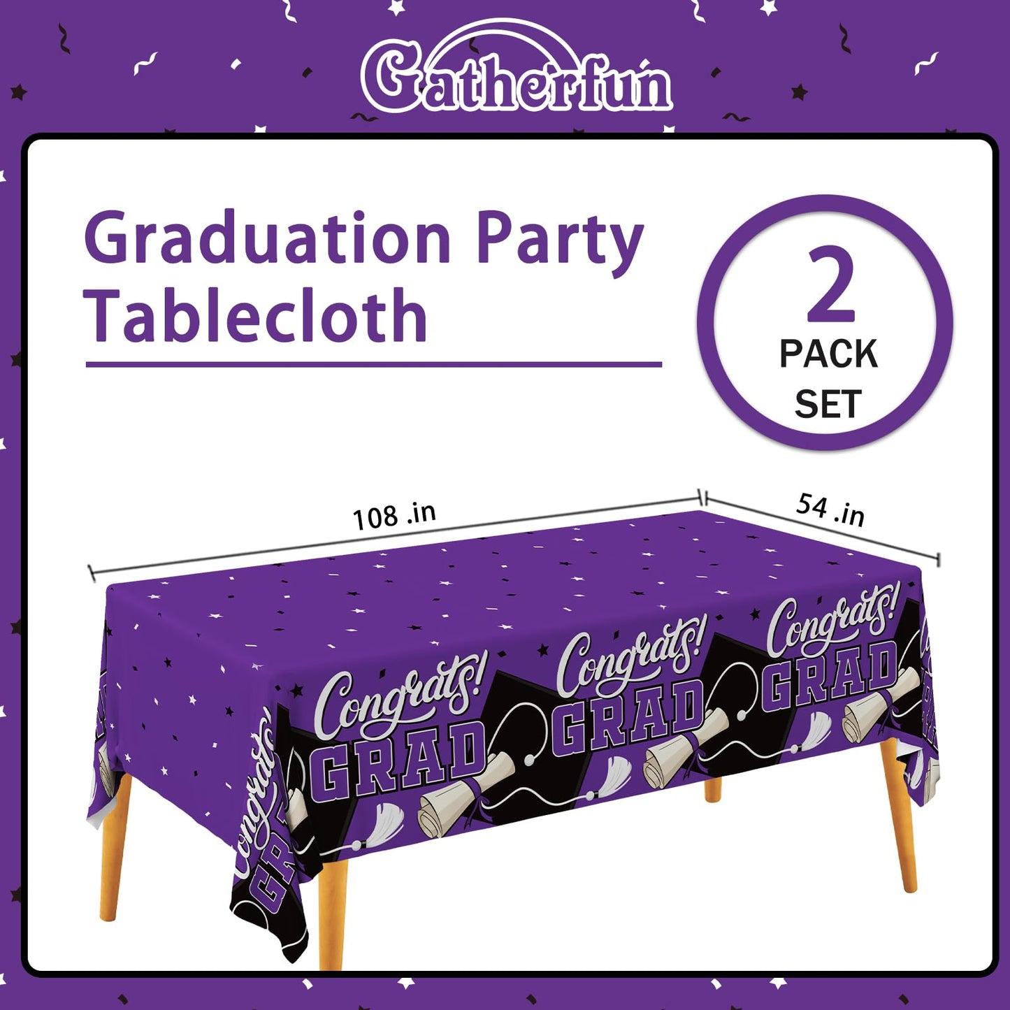 Gatherfun Graduation Decorations 2026 Kit - 2 Pcs Red Gongrats Grad Tablecover for Party Decorations，Graduation Plastic Table Covers 54"x108" BST326L