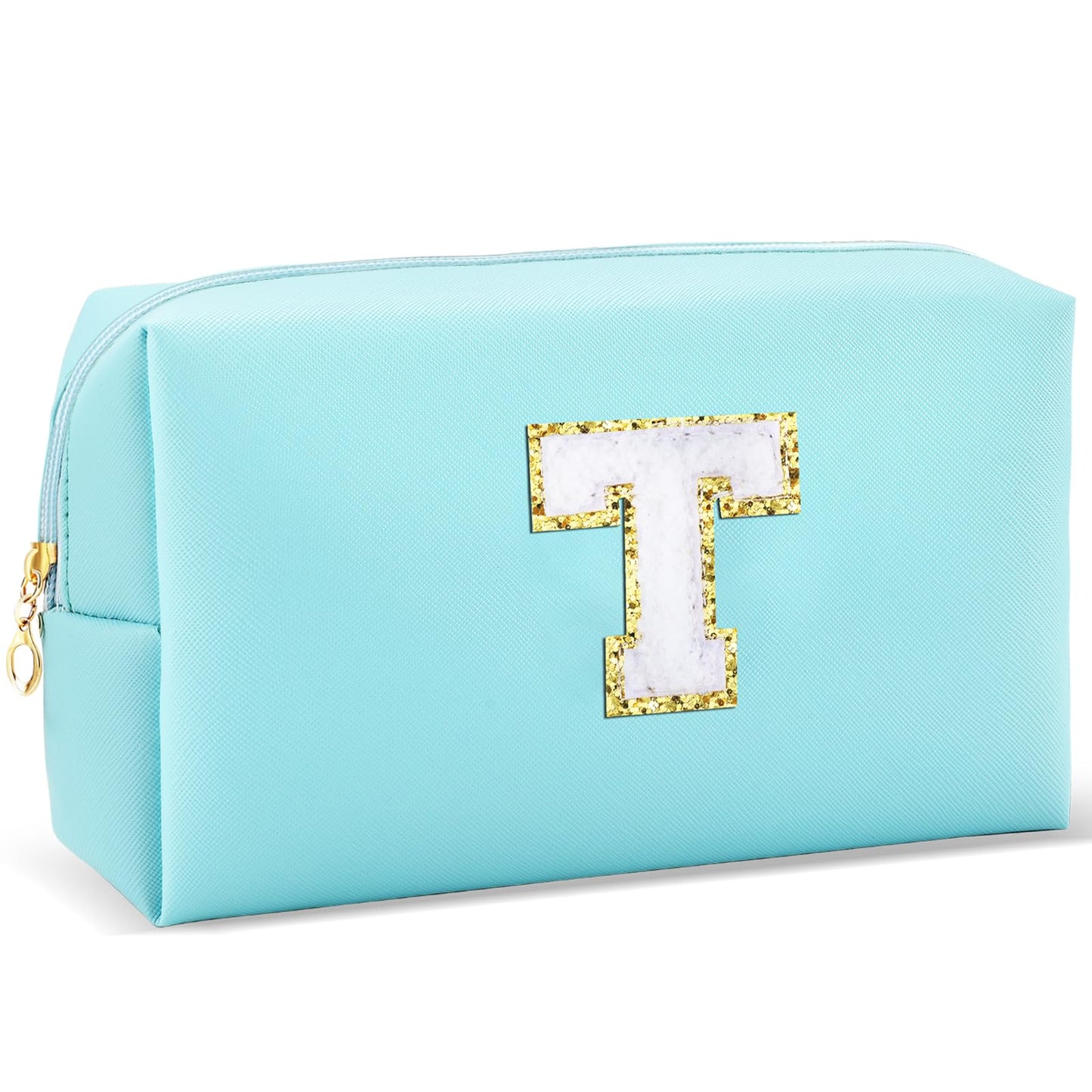 URSKYTOUS Gifts for Girls Initial Makeup Bag Personalized Cosmetic Bag with Zipper Cute Travel Toiletry Bag Waterproof PU Preppy Makeup Pouch Birthday Gift for Teen Girls Women(Blue P) BST326L