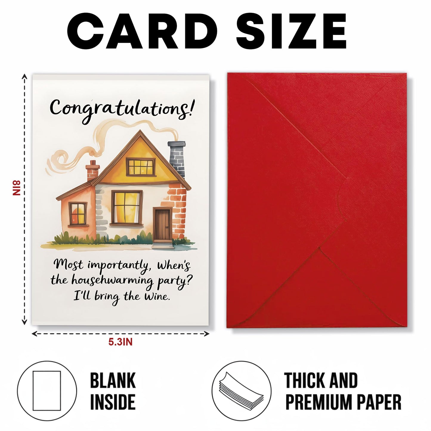 Congrats on Your New Home Housewarming Greeting with Gold Lettering and Key Design, Funny Congratulations Gift for New Homeowners, First-Time Buyers, Friends, Neighbors, Real Estate Clients Single 5.3''x8'' with Envelope BST326L