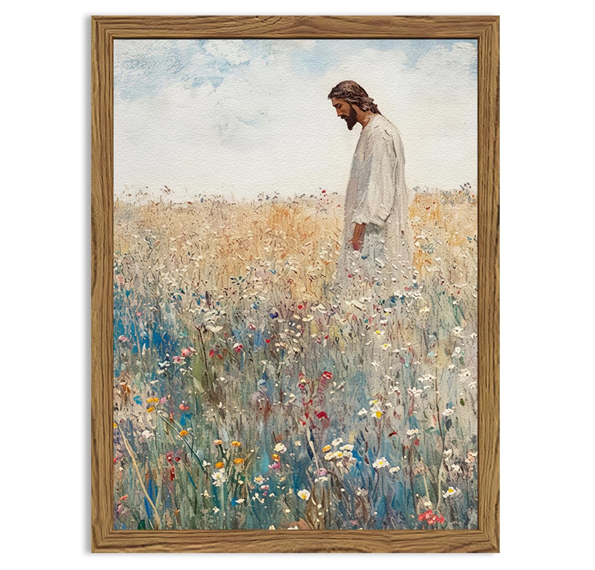Framed 3D Textured Jesus Embracing Woman Wall Art, Jesus Hugging Woman Wall Decor Hand Drawn Sandstone Religious Christian Bible Painting Pictures for Bedroom Living Prayer Room 12x16 in Wood Framed BST202