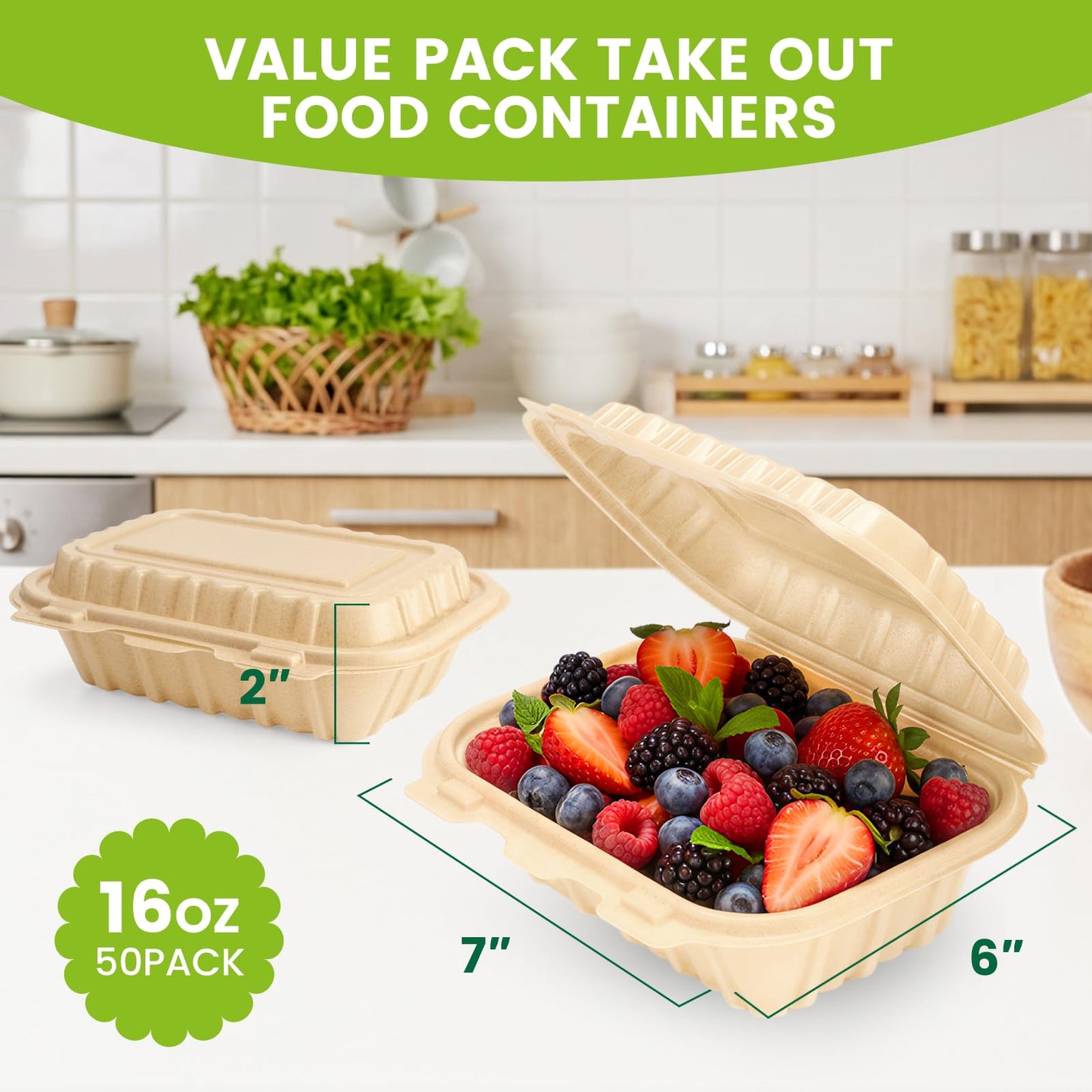Clamshell Food Containers with Lids, 50 Pack-26oz Take Out Boxes N25