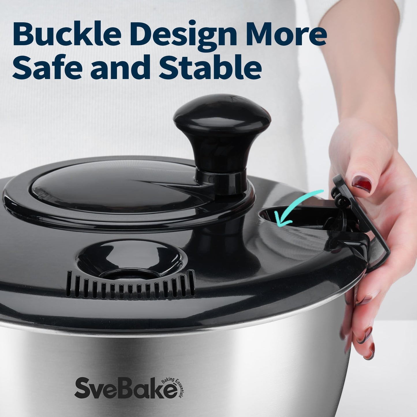 Stainless Steel Salad Spinner, 4.8 Qt Vegetable Washer, BPA-Free Lettuce Dryer with Crank Design, Easy Clean, Non-Slip Base - Transparent Lid BST220