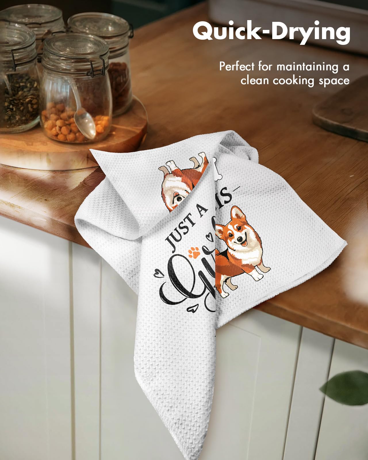 Miss Adola Dog Funny Kitchen Towels - 15x28 Inch Decorative Waffle Microfiber Dish Cloths Cute Absorbent Reusable Hand Tea Towels with Hanging Loop French Bulldog Gift for Dog Lovers WN420