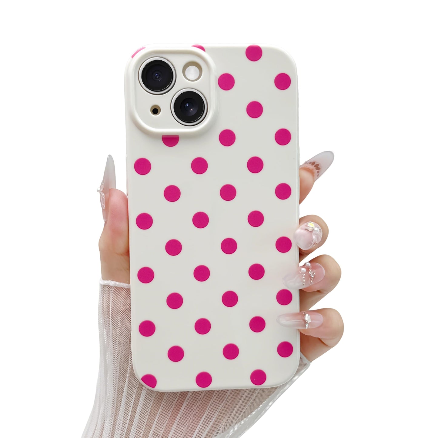 Skyseaco Compatible with iPhone 15 Case Cute Polka Dot Phone Case Soft Slim TPU Shockproof Phone Cover Full Camera Protection for Women Girls - Black WN420