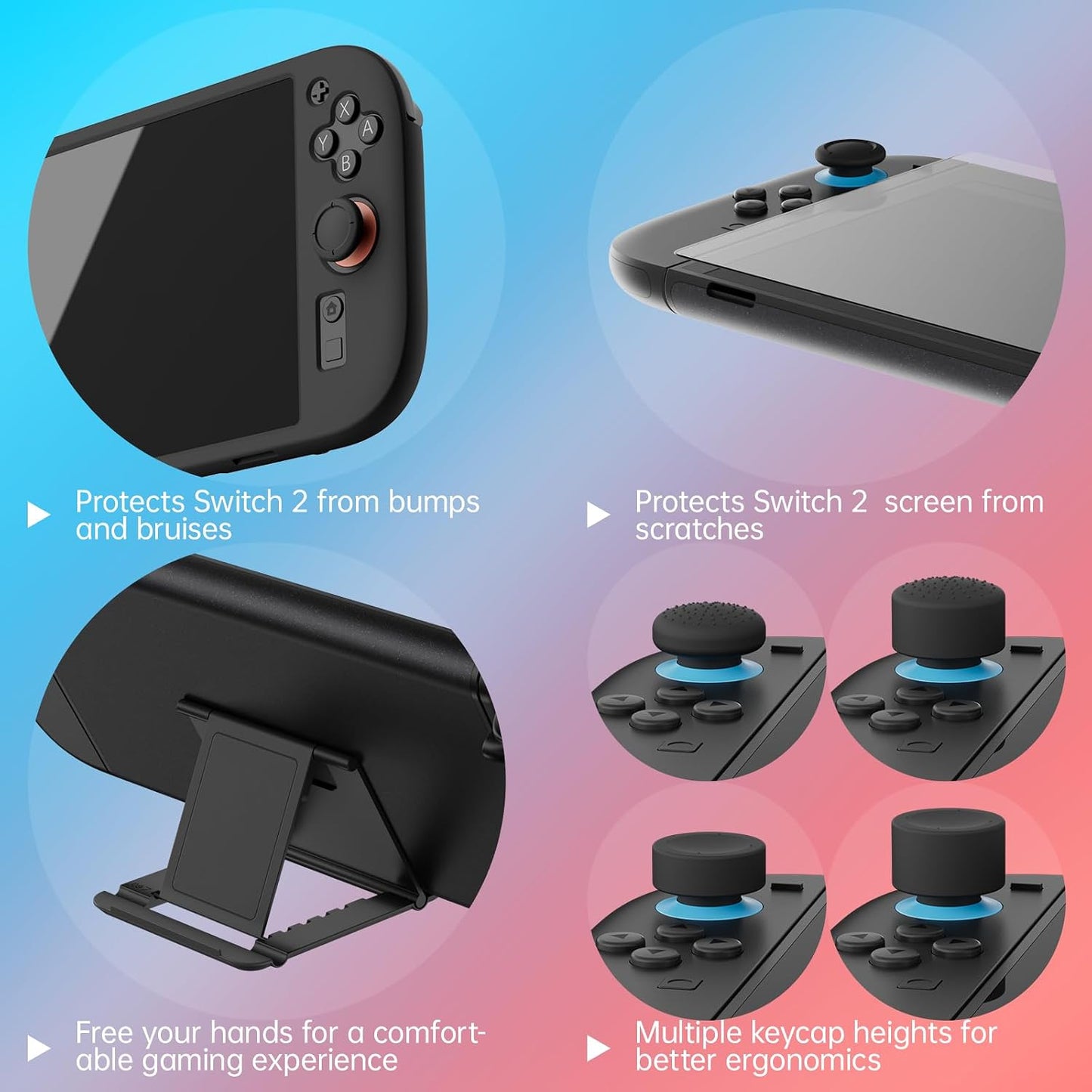 Hosanwell Switch2 13 in 1 Accessories Set for 2025 Nintendo Switch2 Model,Switch2 Hard Carrying Case with Switch2 Protective Case,8 Thumb Grip,2 Screen Protector,1 Stand WN420