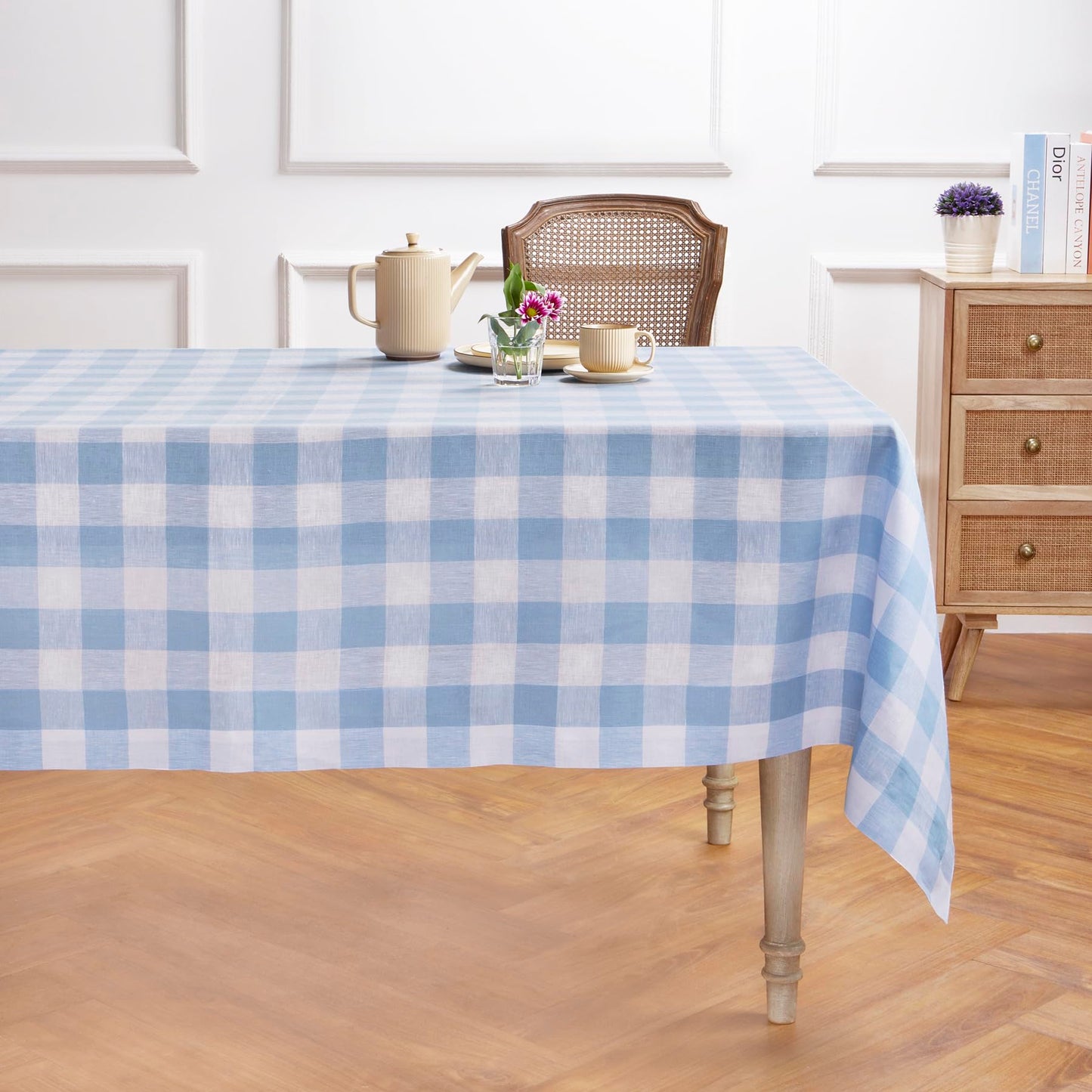 Solino Home 100% Pure Linen Rectangular Tablecloth Pink Check, 60 x 120 in | Buffalo Check Linen Table Cloth for dining and entertaining | buffalo checkered weave | Marshmellow Pink | OEKO-TEX Certified BST326SOLH