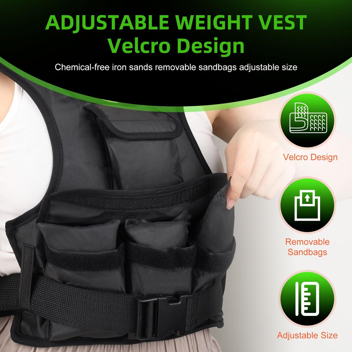 Adjustable Weighted Vest for Women, Customizable 0-18 lbs Strength Training Vest with 10 Removable Sandbag, Breathable Design, Reflective Safety Strips for Running, Hiking, and Fitness WN420