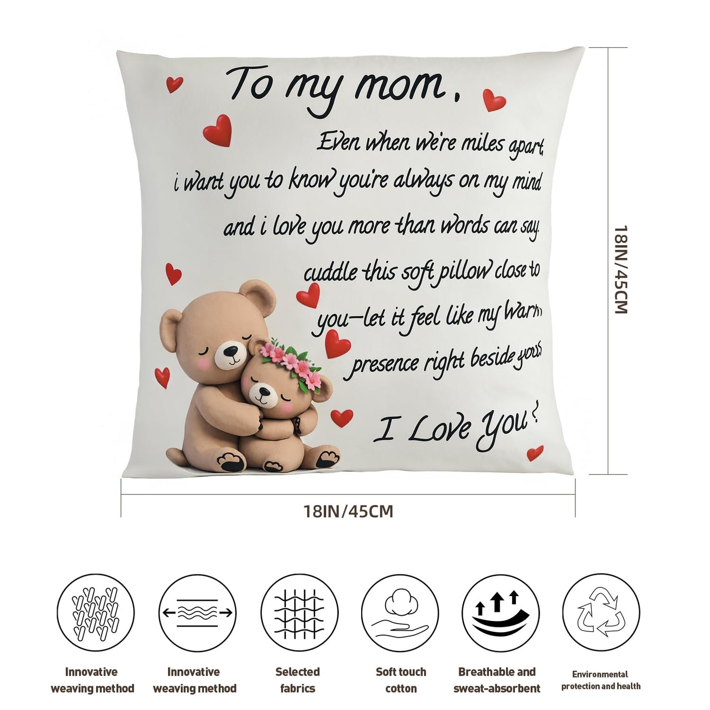 to My Grandmam Throw Pillow Cover - 18x18in Cushion Case, Machine Washable & Easy Care, Ideal for Sofa TV-Watching & Bedside Reading, Adds Warmth to Her Daily Life, Fits Bedroom/Living Room Decor WN420