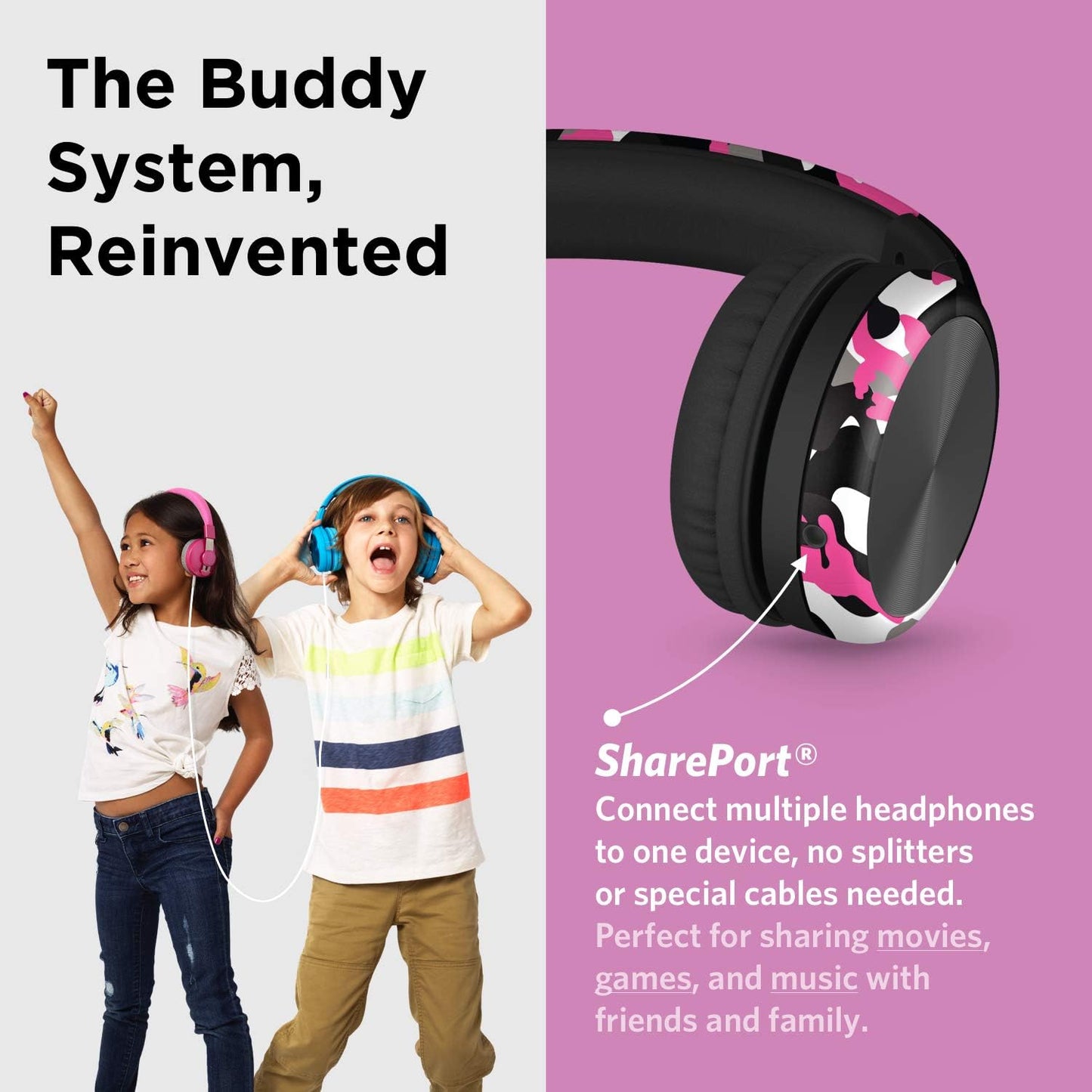 LilGadgets Connect+ Pro Wired Kids Headphones for School with Microphone, Volume Limiting Over-Ear Headset with Cord, SharePort Technology & SoftTouch Padding, Blue