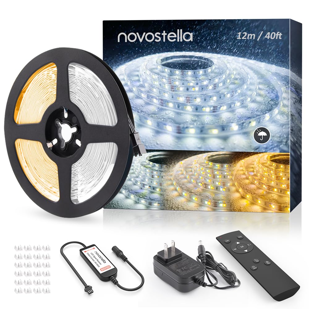NOVOSTELLA 20ft Tunable White LED Strip Light kit Dimmable 3000K-6500K 24V LED Tape Light with Remote Flexible Rope LED Ribbon for Bedroom Home Lighting Mirror Kitchen Bar Cabinet Daylight Warm White