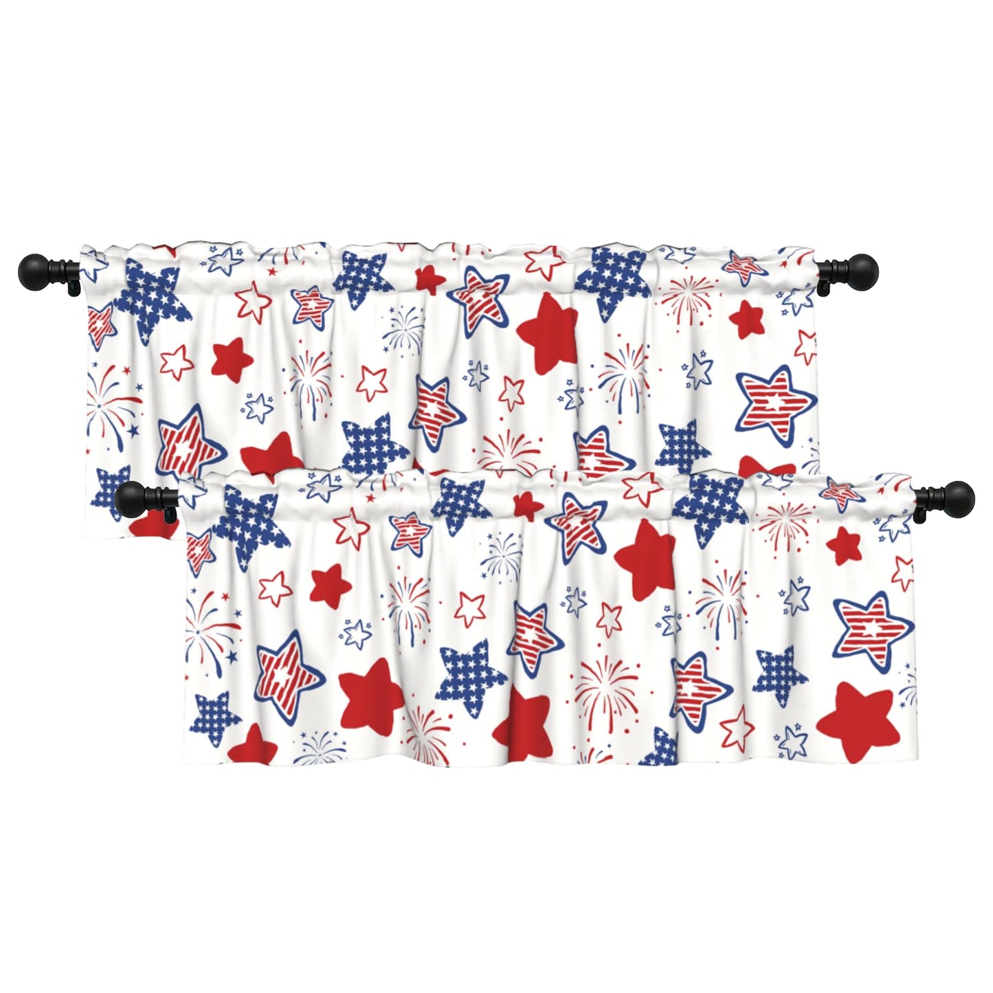 Patriotic Valance for Kitchen 2 Pack 54"x18" American Flag Curtains for Windows Red White Blue Stars 4th of July Independence Day Eucalyptus Leaf Window Treatment Rod Pocket Valance for Home Decor BST326L