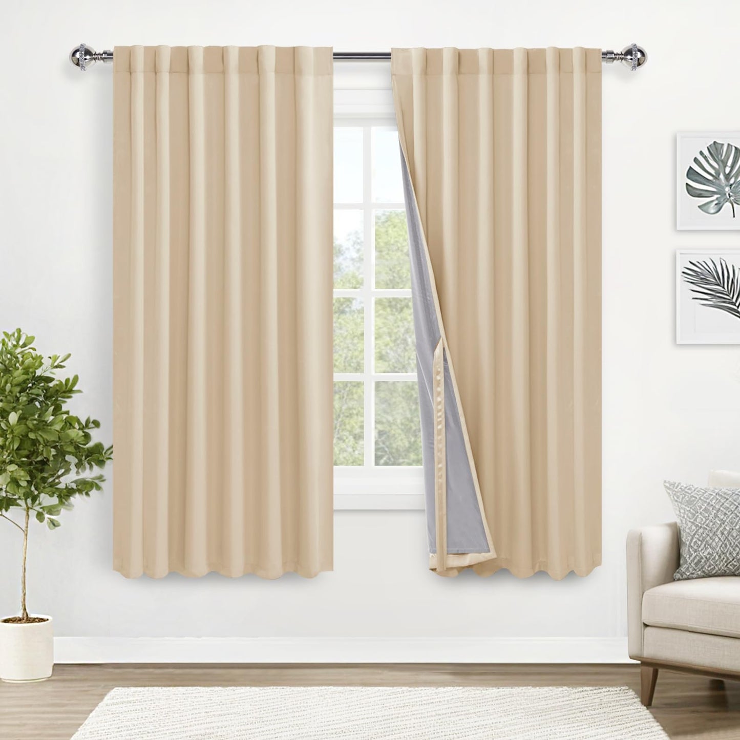 XWZO White Blackout Curtains with Tiebacks - Rod Pocket & Back Tab Heat and Full Light Blocking Window Panels for Bedroom/Nursery, 84 Inches Long Thermal Insulated Draperies, W42 x L84, Set of 2 BST326H