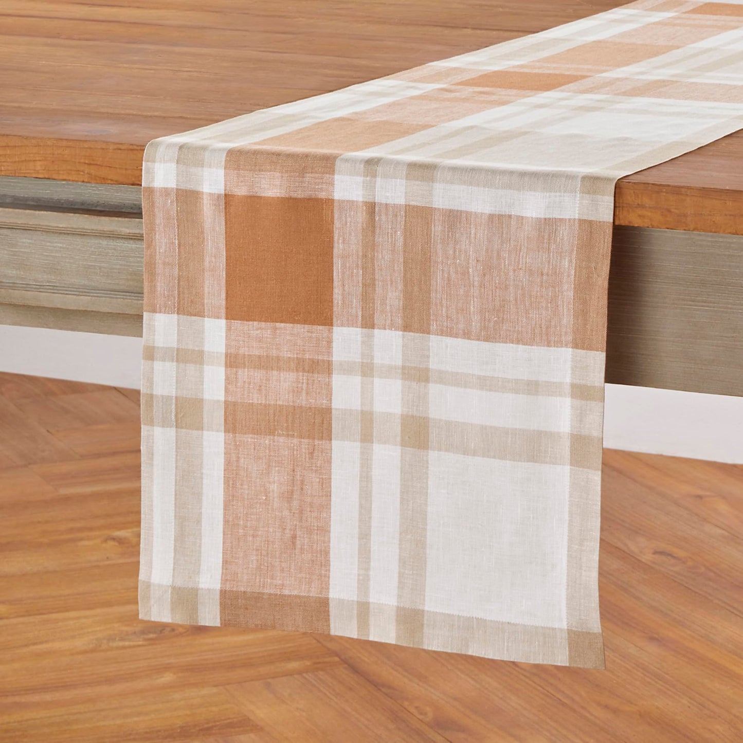 Solino Home 100% Linen Table Runner Multicolor, Rustic Plaid 14 x 72 in | Table Runners for 4-6 seater dining tables, hallway tables and cabinets | Rustic Multicolor | Pure Linen | OEKO-TEX Certified BST326SOLH