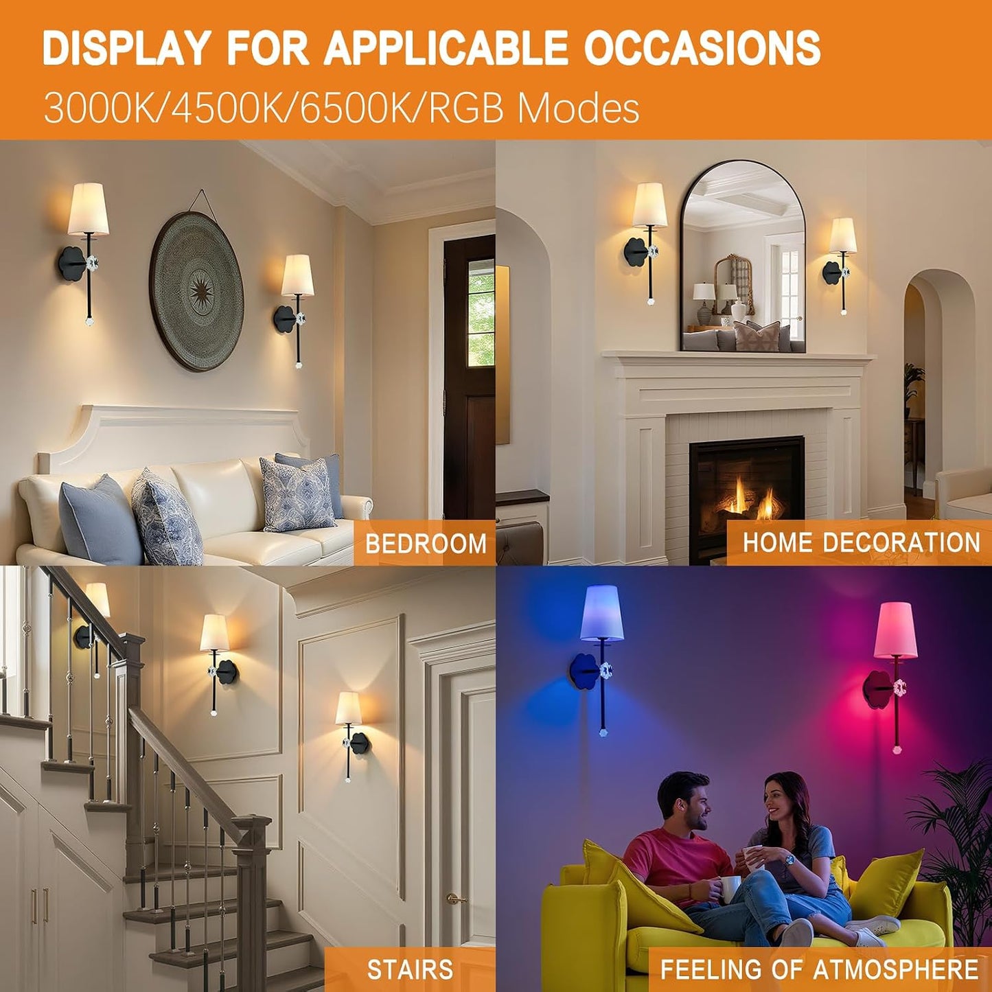 Battery Operated Wall Sconces, Black, Set of 2 | Crystal Plum Blossom Decor, Rechargeable, Detachable, Remote Cordless, Indoor for Bedroom Living Room Hallway Stairs WN420