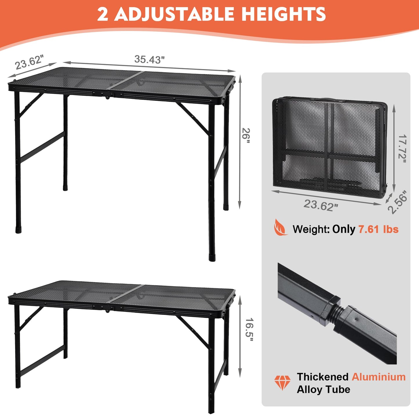 GREGIN Camping Table with Mesh Desktop, Lightweight & Portable Folding Grill Table N27