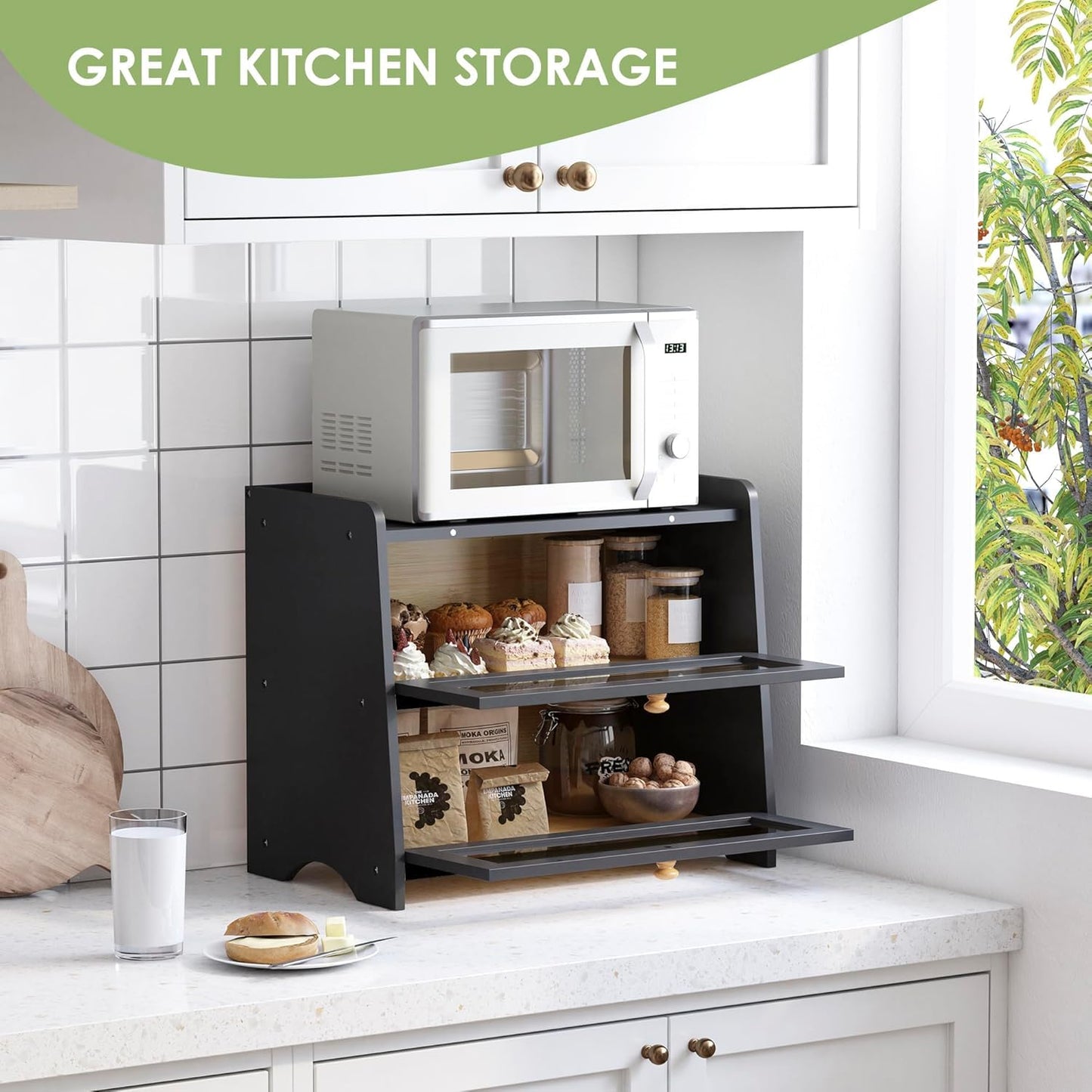 JANSNIMEN Double Layer Bread Box for Kitchen Countertop, Large Breadbox Bread N25