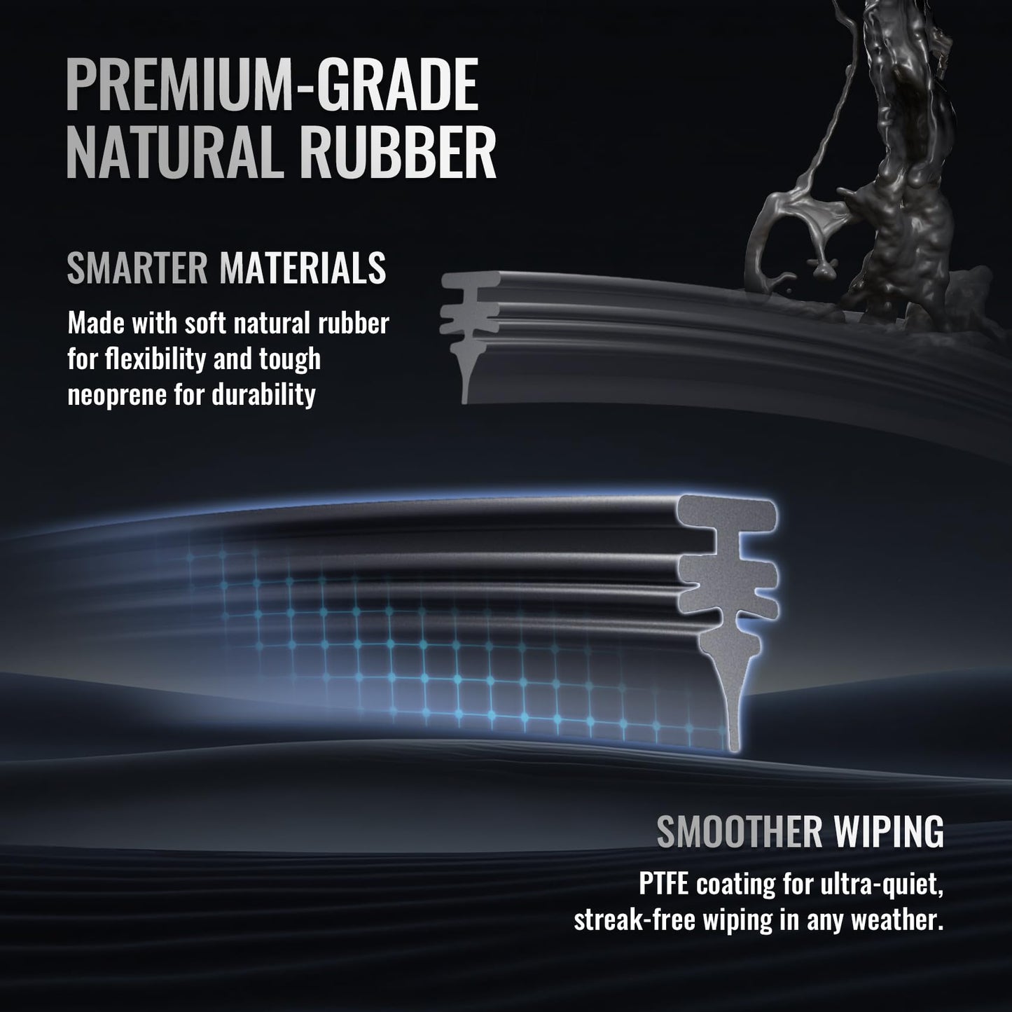 Wiper Blades, OEM Quality, Premium All-Season PTFE Rubber, Quiet & Streak-Free, J-Hook, Automotive Replacement Windshield Wiper Blades (26"+16" Pair for Front Windshield) WN420