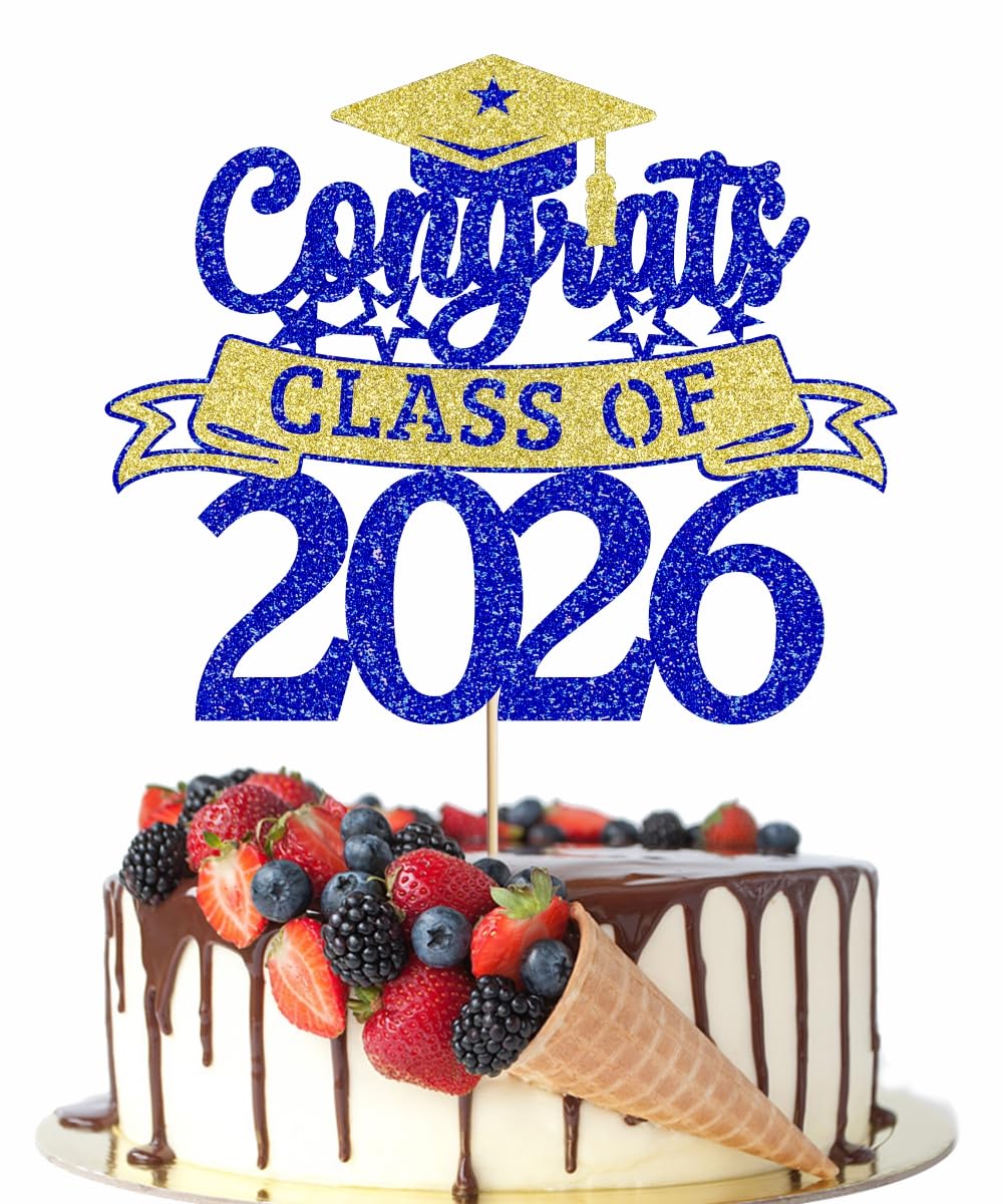 Congratulations Cake Topper,Congratulations 2026 Graduation | Cake Topper,Graduation, Wedding, Retirement, Birthday, Anniversary, Celebration Party Decorations Supplies (Black Gold) BST202