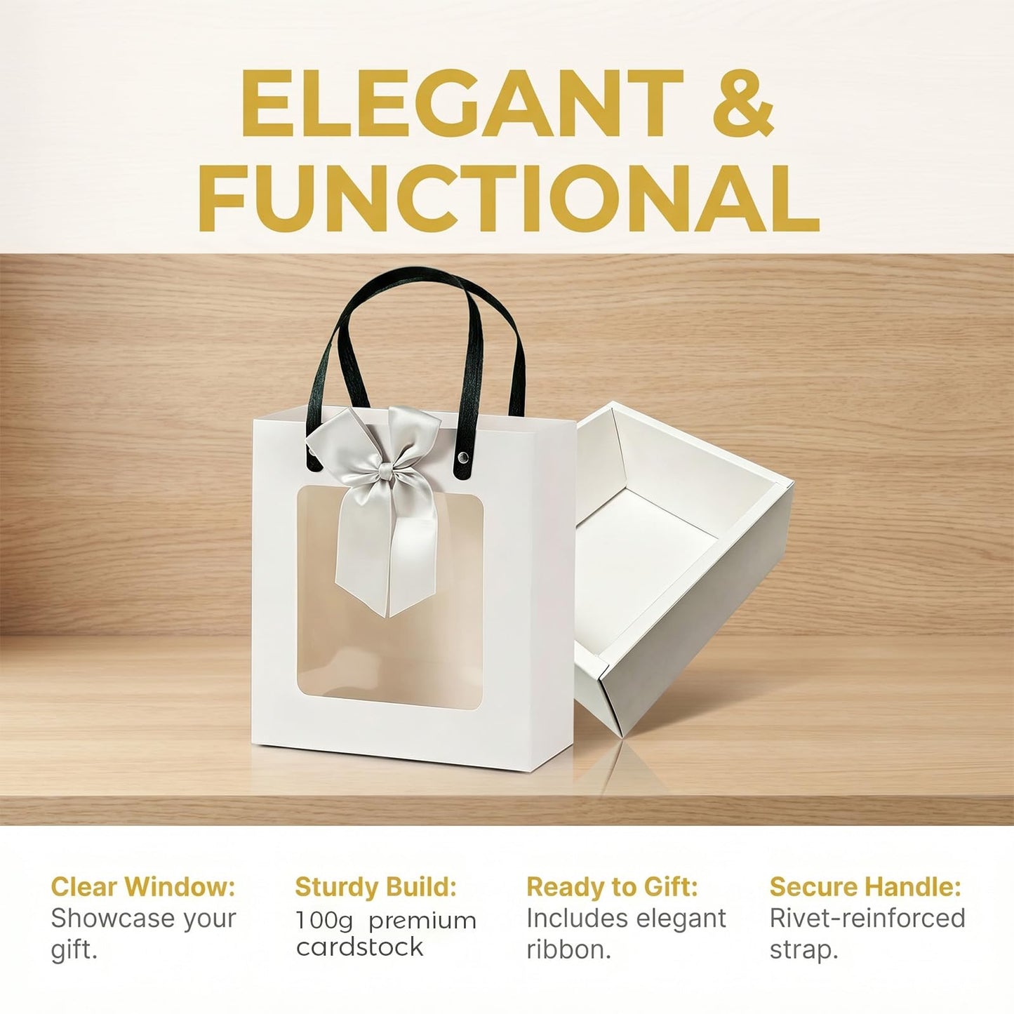 Premium Reusable Gift Bag with Matching Box, Durable Birthday Present Bag, Premium Paper Set for Wedding, Valentine's Party, Friends Celebration (Beige 1pack) BST202