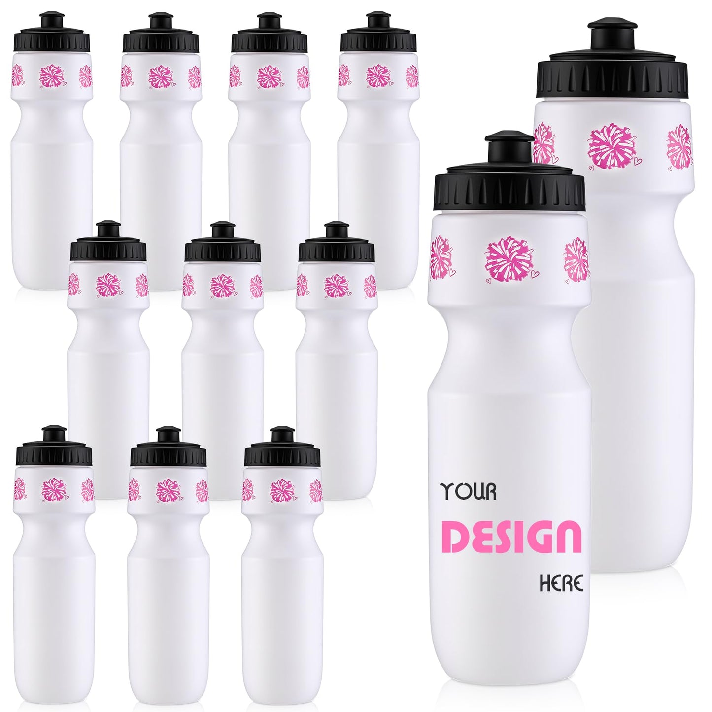 Talltalk 12 Pack Cheerleading Water Bottles Bulk 24 oz Reusable Plastic Cheer Water Bottles with Pull Top Cap Dishwasher Safe Cheerleader Drinking Bottle for Game Sports Dance Party (Rose Red) BST220