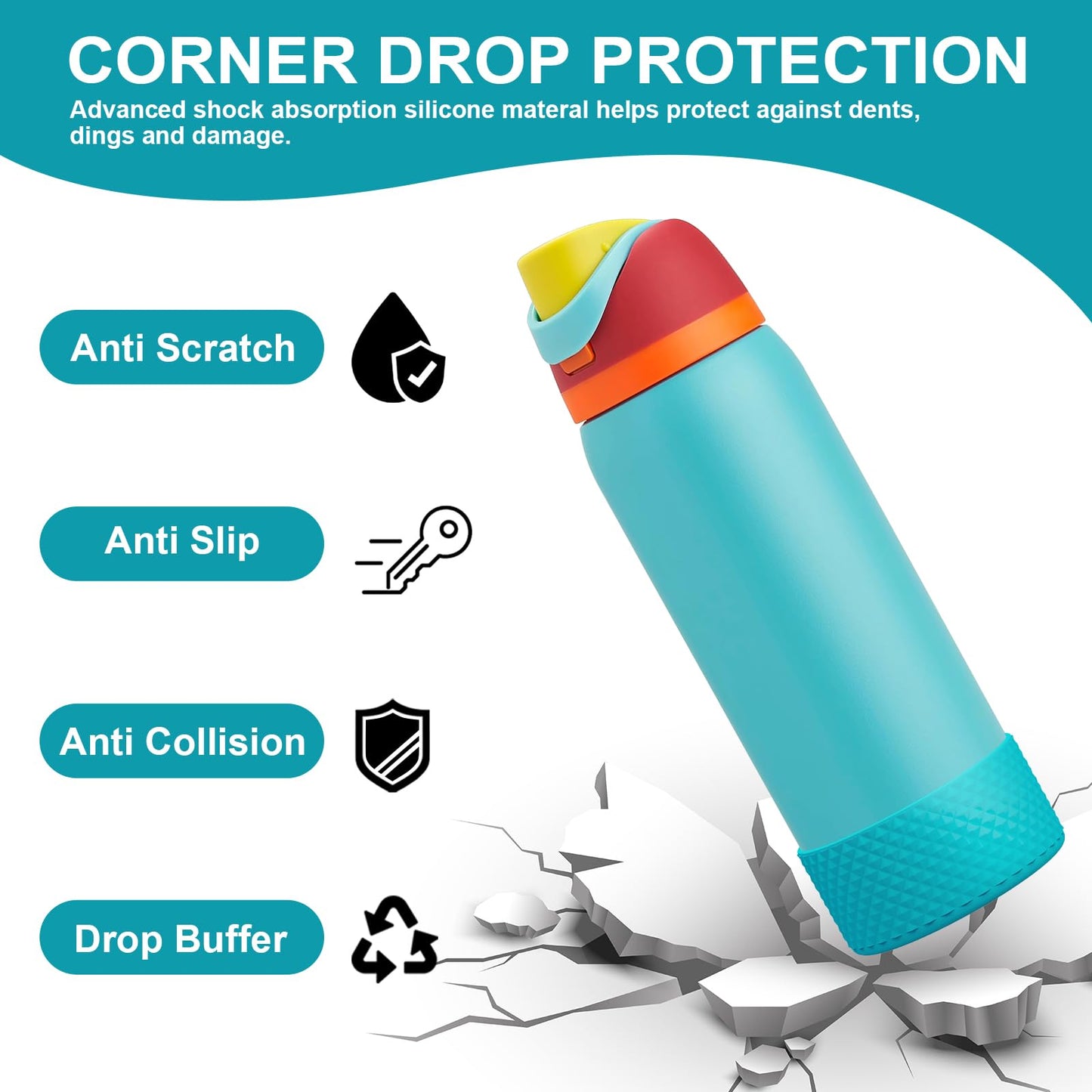 Grid Silicone Boot for Owala Water Bottle, Anti-Slip Protective Sleeve for FreeSip/Twist/Flip, Bottom Bumper Cover for Watter Bottle Accessories