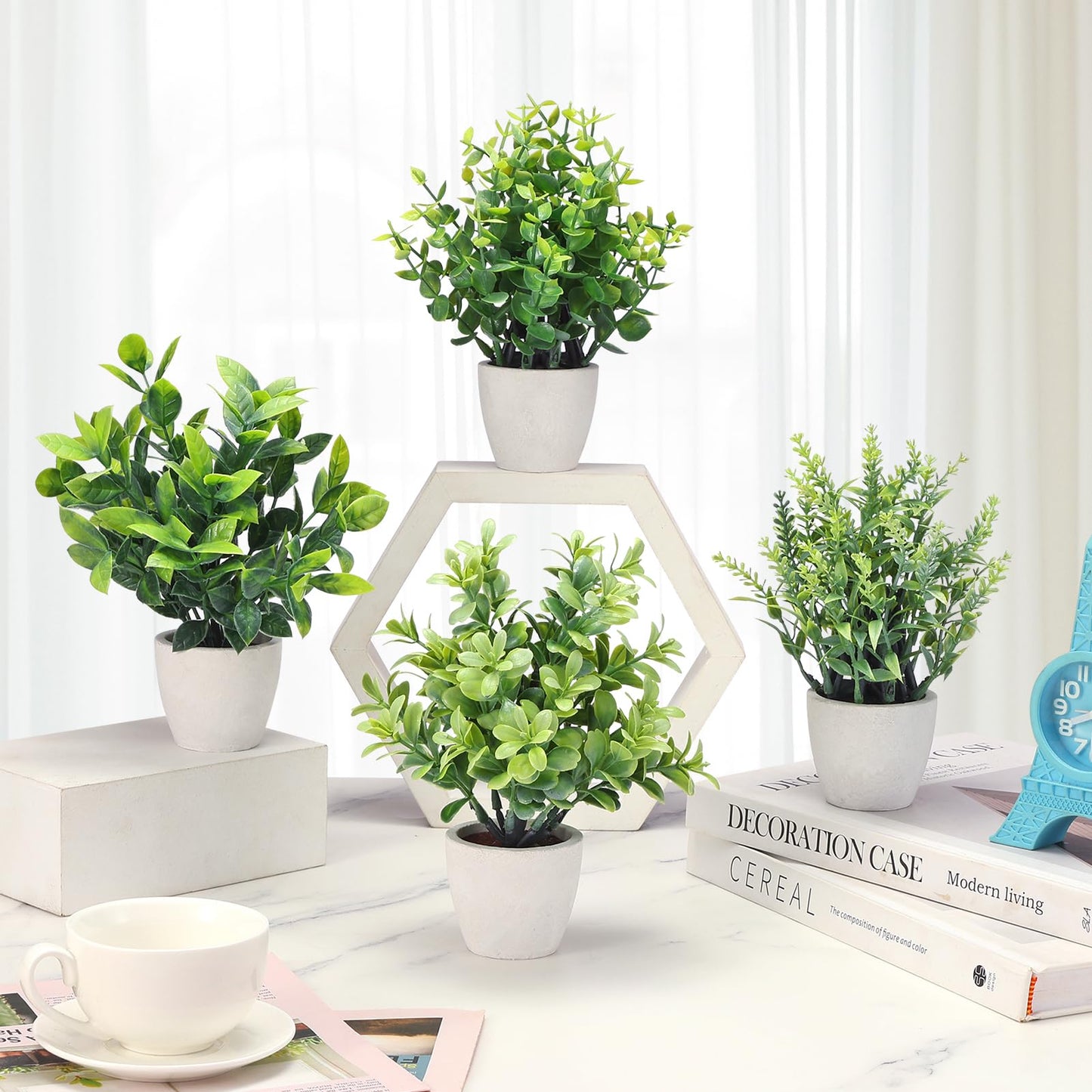 FAVOWREATH 2 Pack Small Fake Plants Potted Artificial Plants Indoor for Home Decor Office Room Farmhouse Indoor Table Bathroom Decor BST220