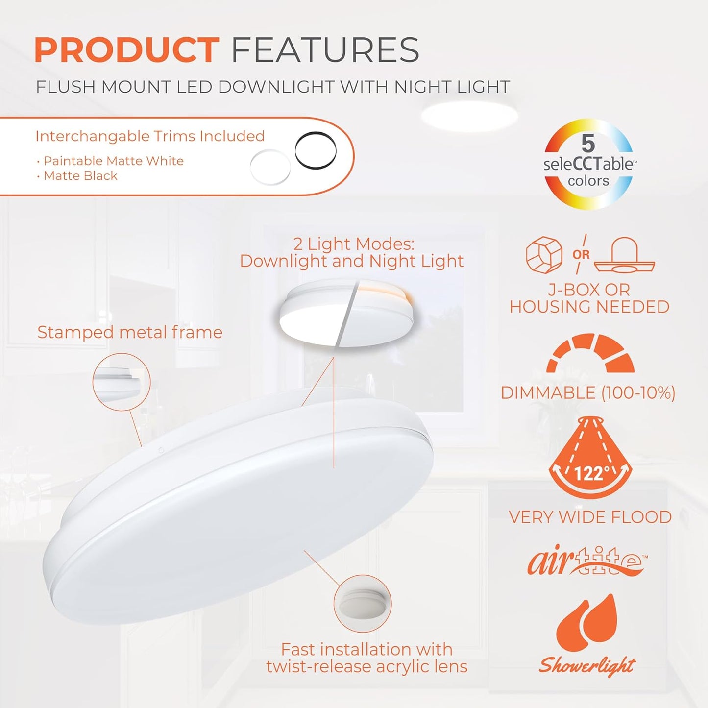 HALO FM 11” Indoor LED Flush Mount Ceiling Light w/Night Light 31
