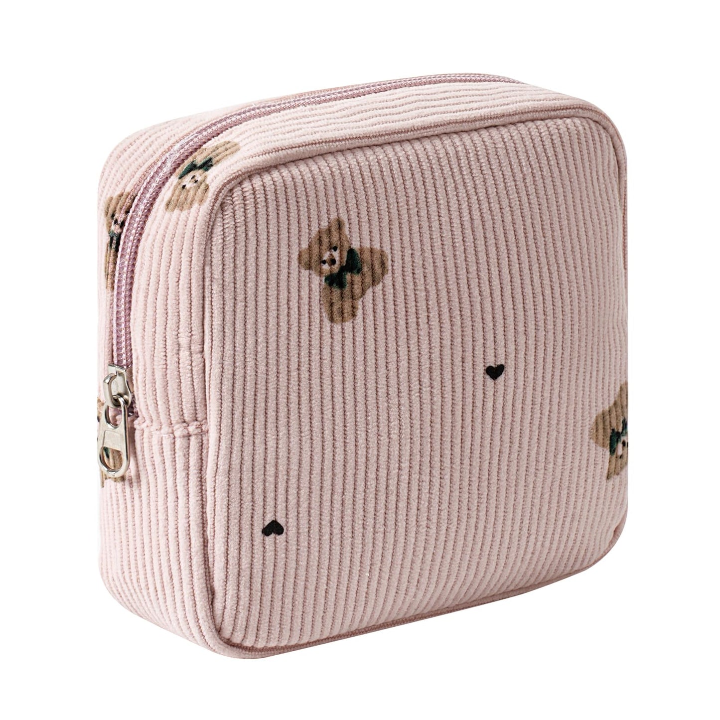uekeboag Cute Small Corduroy Zipper Makeup Bag, Mini Coquette Aesthetic Pouch with Bear Pattern for for Purse,Key Pocket Lipstick Bag Card Holder Data Cable Organizer (12Hot Pink) BST220