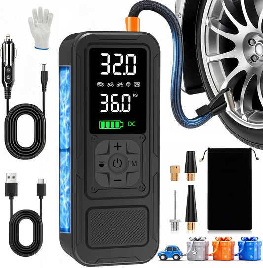 Y34 Tire Inflator Portable Air Compressor,4X Faster Inflation,6000mAh Cordless/12V DC 150PSI Air Pump with Digital Pressure Gauge for Car,Motorcycle,Bike,Ball Gifts for Men