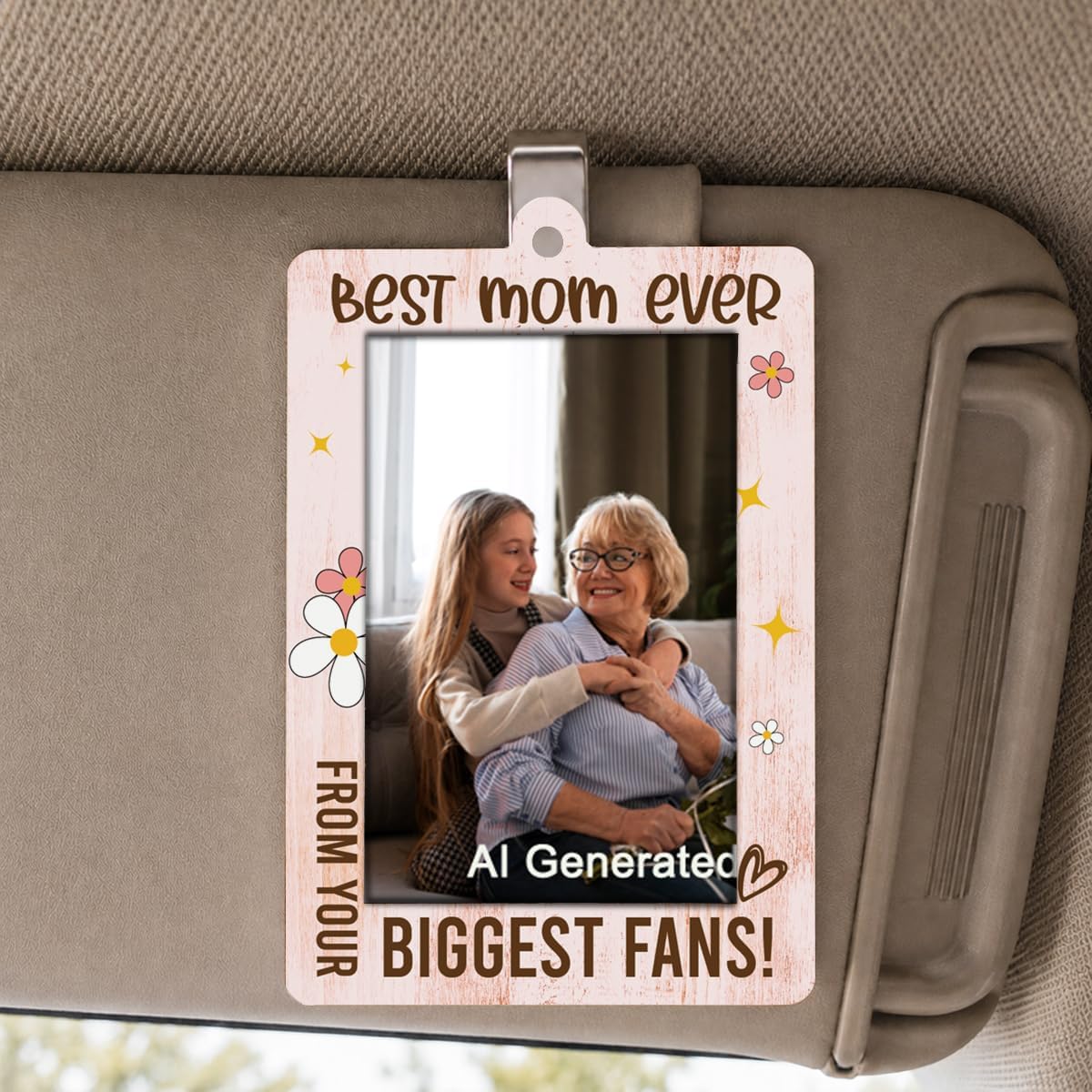 Mommy Birthday Idea, Best Mom Ever Photo Frame Car Decoration Gifts for Grandmother, Wooden Car Hanging Picture Frame, Holds 2 * 2.95 inches Photo BST202