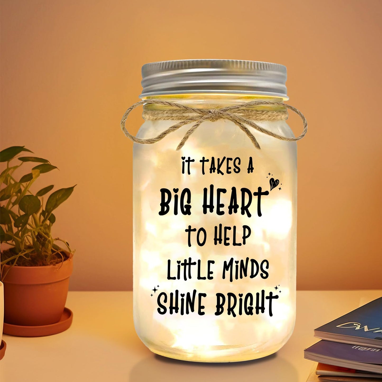 Kimoli Teacher Appreciation Gifts for Women Teacher Christmas Gift Mason Jar Night Lights with Warm Lights Home Decor BST326H