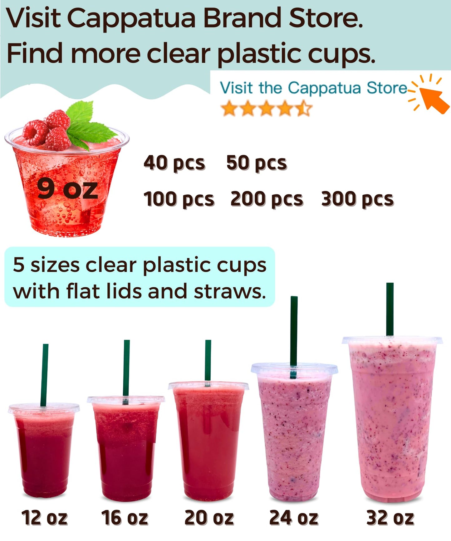 Cappatua 16 oz Clear Plastic Cups 100 Pack – Disposable Drinking Cups for Party, BPA-Free Cold Cups, Recyclable & Durable Plastic Party Cups Tumblers for Iced Coffee, Cocktails, Juice, Wine, Beer BST326H