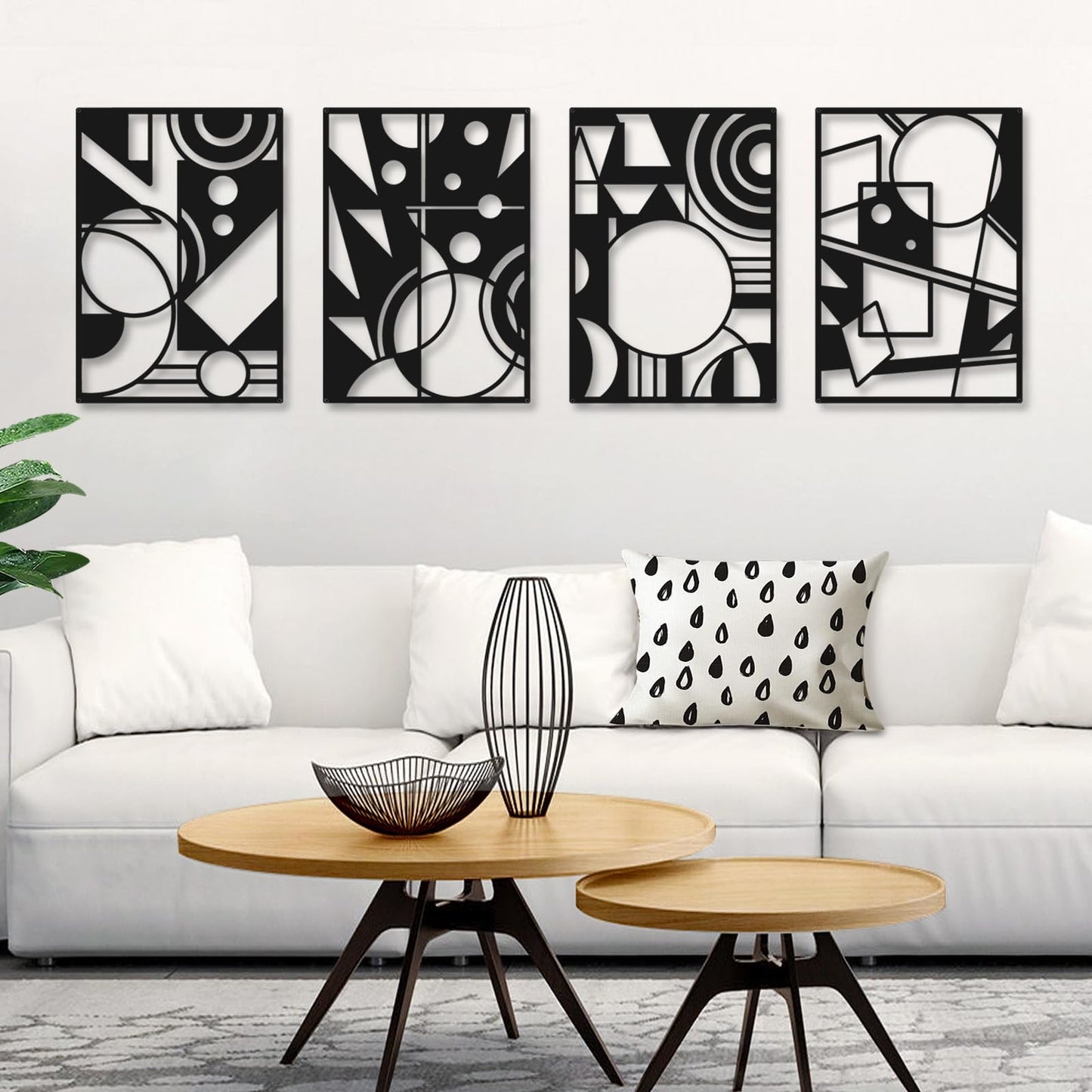 Bakovity Black Abstract Wall Art, Metal Art Wall Decor, Large Geometry Art, Modern 3D Abstract Wall Sculptures for Bedroom Bathroom Living Room (4 Pack, 16 x 11 in) BST220
