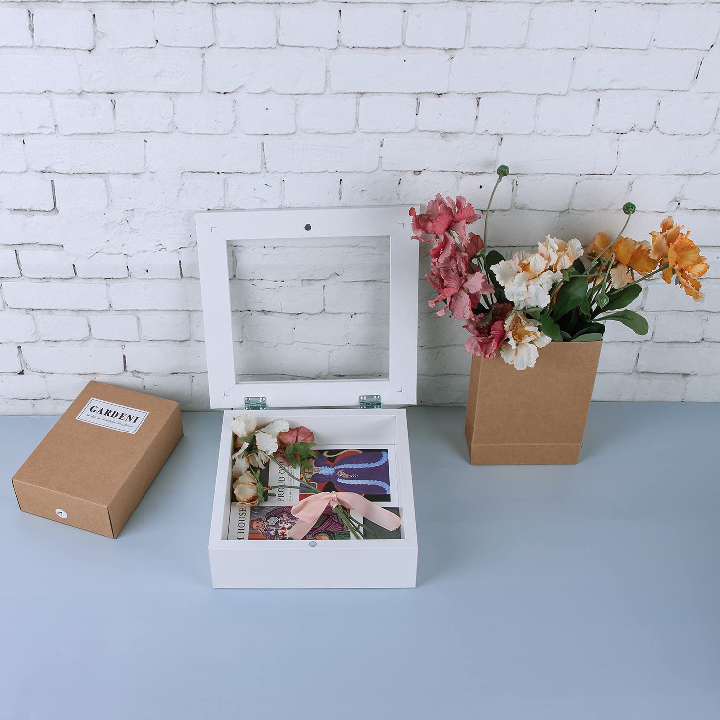 Golden State Art 11x14 Shadow Box Frame Display Case - 2 inch Depth Great for Collages, Collections, Mementos, 6 Pins Included (White, 1 Pack) BST326H