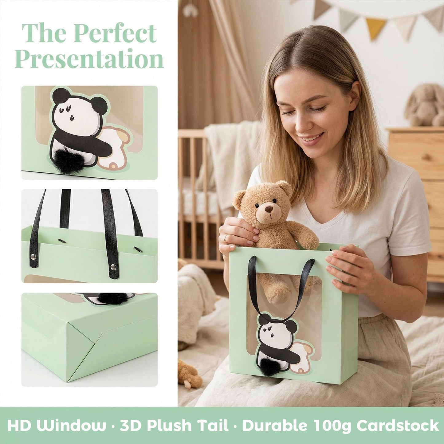 Premium Reusable Gift Bag with Matching Box, Durable Birthday Present Bag, Premium Paper Set for Wedding, Valentine's Party, Friends Celebration (Beige 1pack) BST202