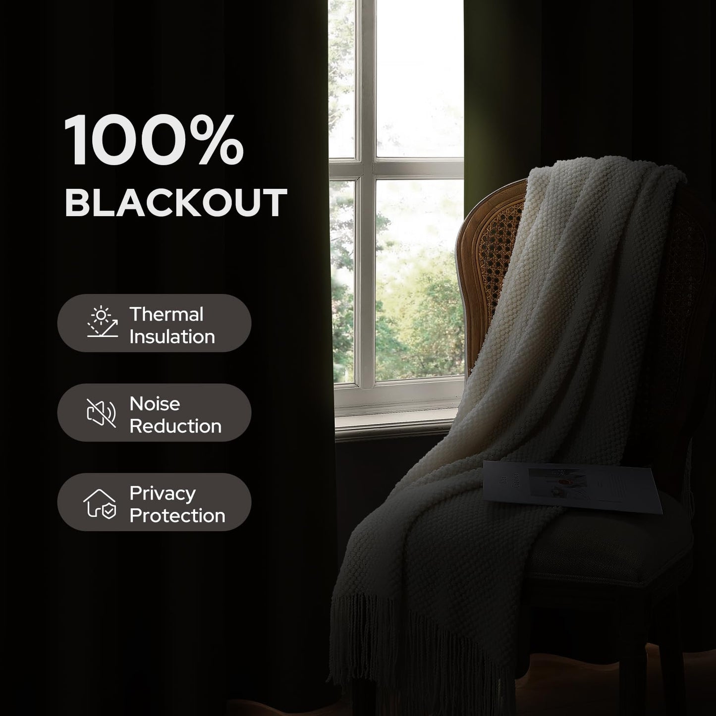 HOMEIDEAS 100% Ivory Cream Linen Blackout Curtains for Bedroom, 52 x 96 Inch Length 2 Panels Faux Linen Thermal Insulated Black Out Grommet Window Drapes for Living Room BST202