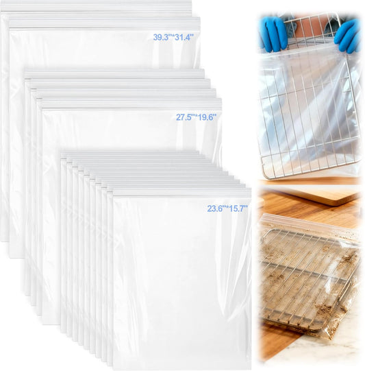 Palksky Oven Rack Cleaning Bags, 3 Sizes Heavy Duty No Scrub Bags for Use with Oven Cleaner, Reusable Leak-Resistant PE Bags for Deep Soaking Grill Grates & BBQ Racks, No Cleaner Included, 16 Packs WN420