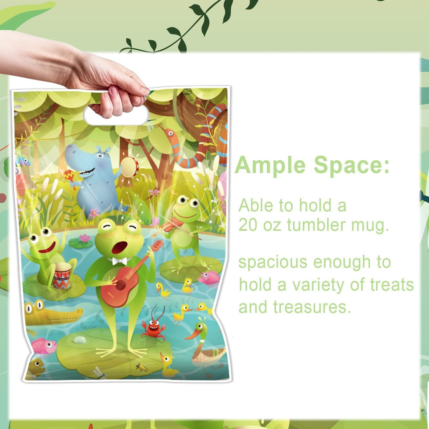 Falueqg Frog Party Favor Bags - 50 Pcs Green Frog Goodie Candy Gift Bags Summer Animal Theme Party Supplies for Birthday Baby Shower Decorations BST326H